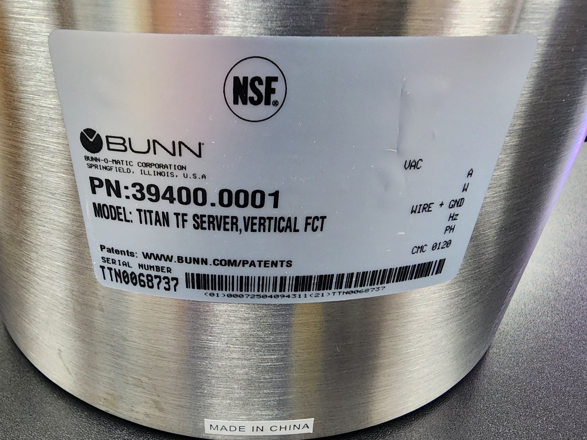 Used Bunn Titan TF Server, Vertical FCT 39400.0001 - Falcon Restaurant Supply - 7