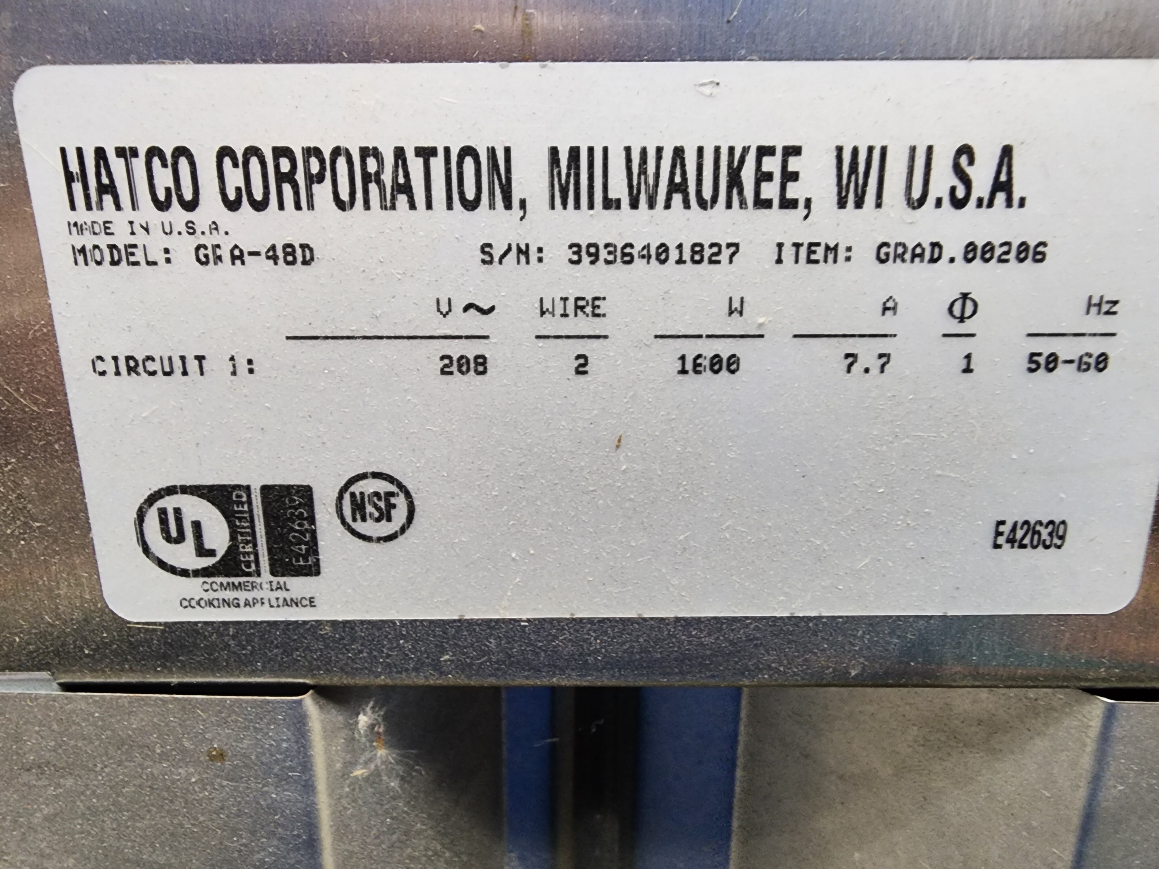 Used Hatco GRAH-48D6 48" High Watts Infrared Strip Warmer - Double Rod, 240v/1ph