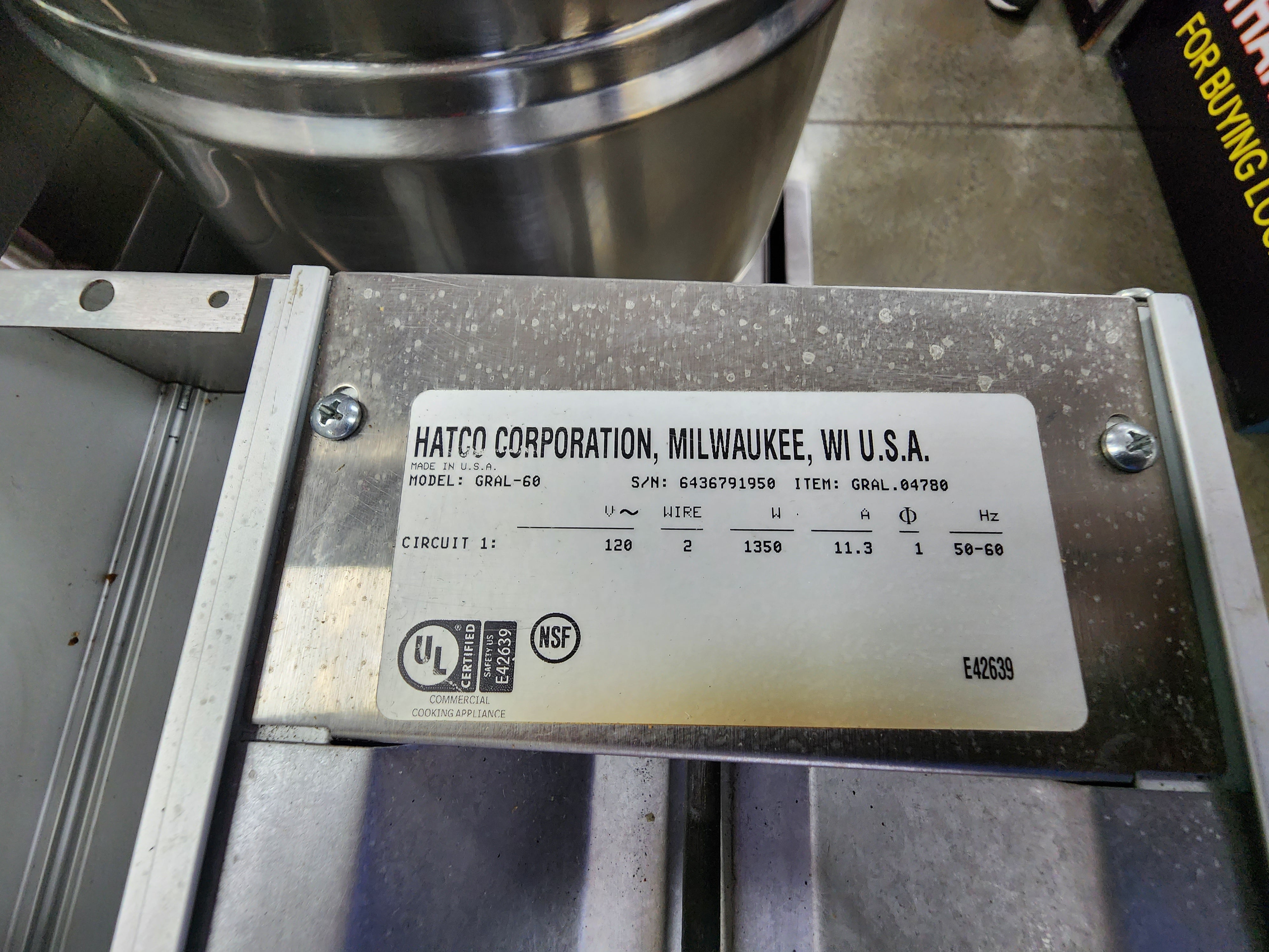 Used Hatco GRAL-60 60" Standard Watts Infrared Strip Warmer - Single Rod, (2) Built In Toggle Control, 120/208v/1ph