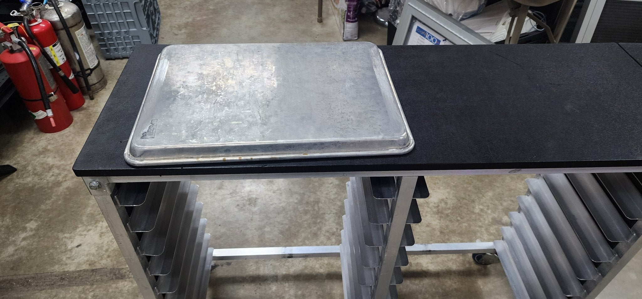 Used Half Size Sheet Pan Cart w/Tray 50.5" L x 14" W x 34" H - Falcon Restaurant Supply - 3
