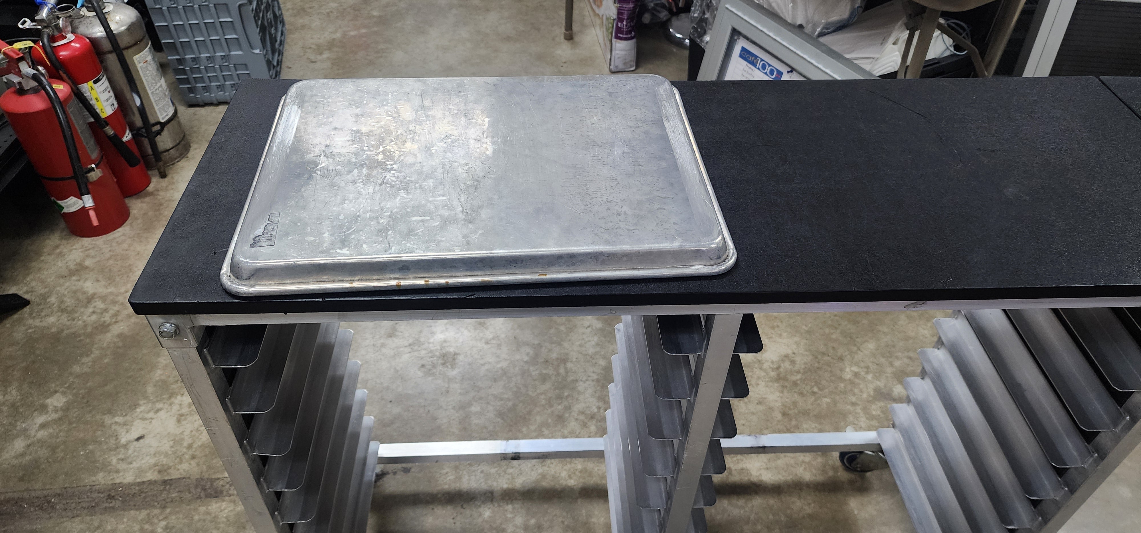 Used Half Size Sheet Pan Cart w/Tray 50.5" L x 14" W x 34" H