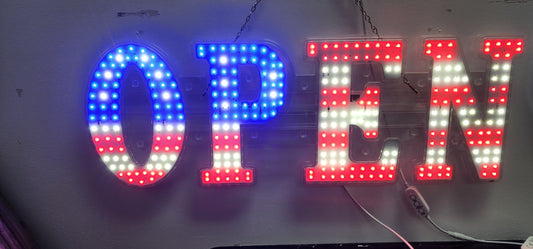 Small American Flag Themed LED Open Sign