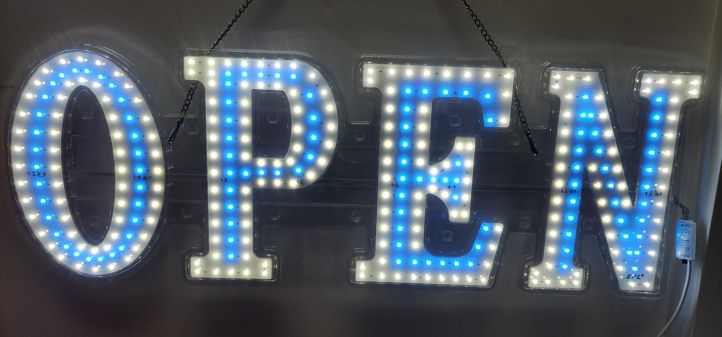 Blue & White Themed LED Open Sign