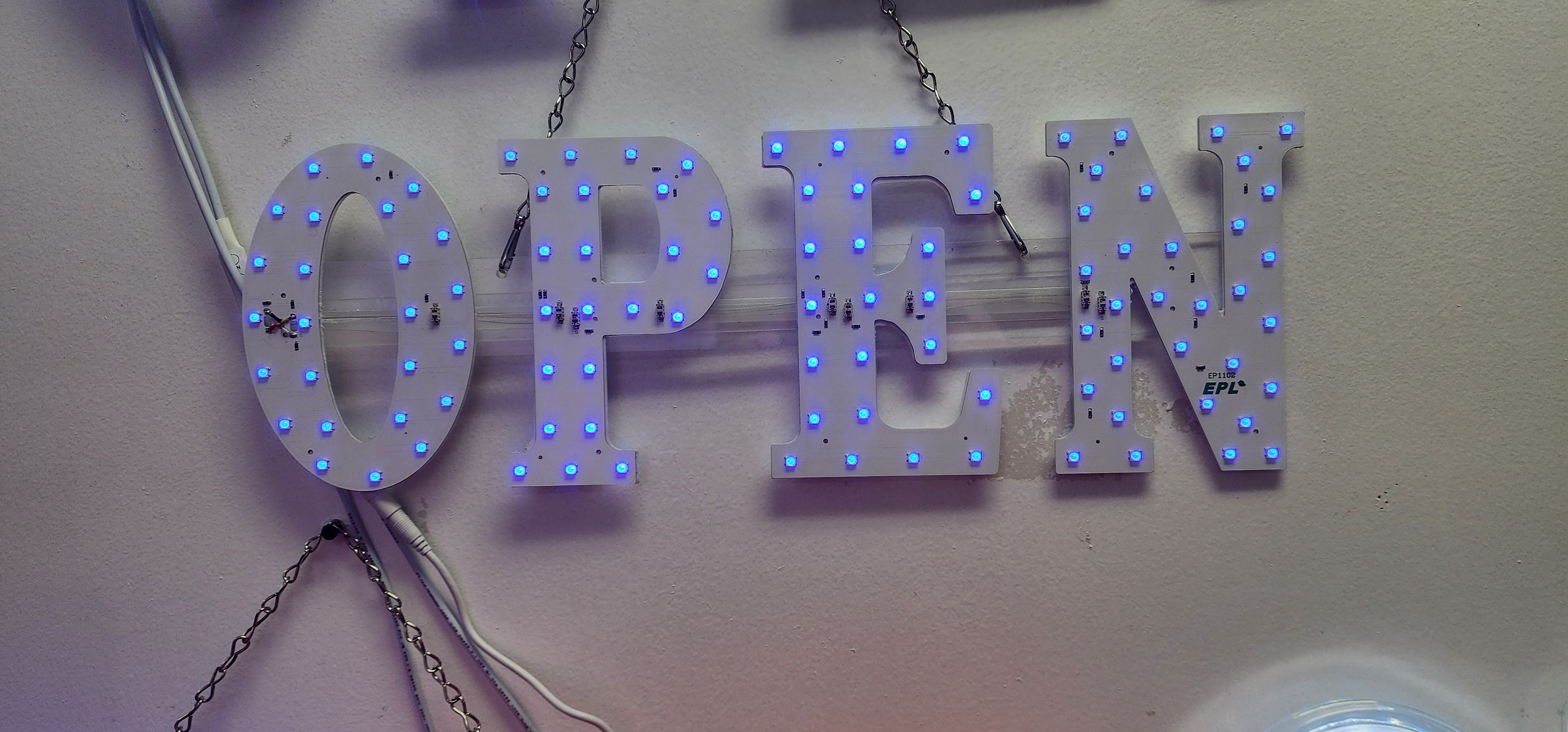 Open Mini LED Sign, RGBW WAVE EFFECT, 7X21"