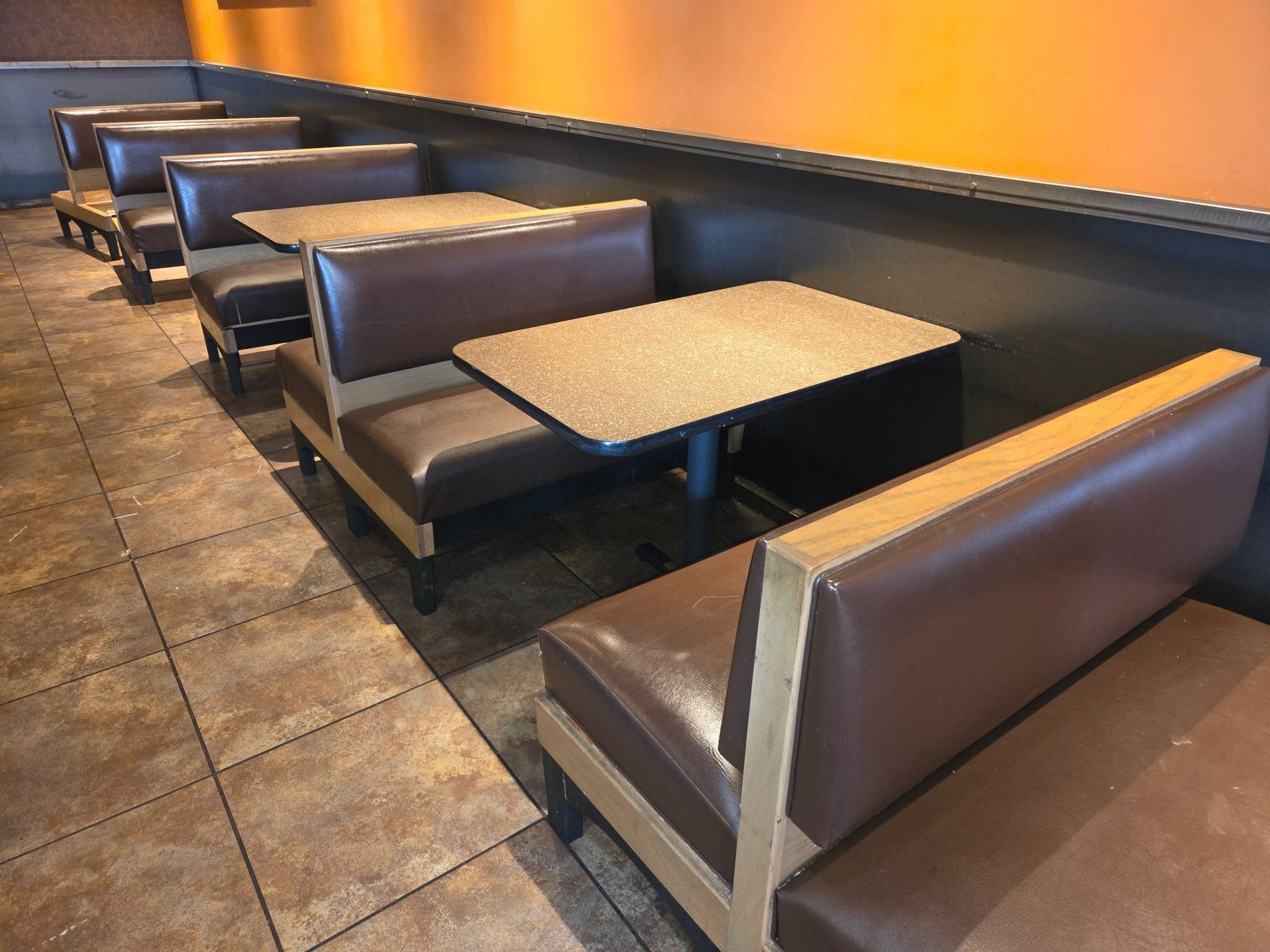 Used Complete Restaurant Seating for 125 Tables Chairs Booths - JD - Falcon Restaurant Supply - 1