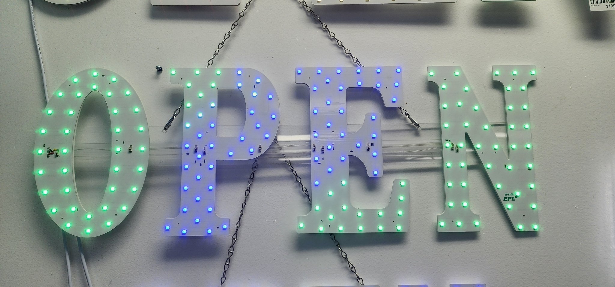 Small Open LED Sign, RGBW WAVE EFFECT, 10X30" - Falcon Restaurant Supply - 1