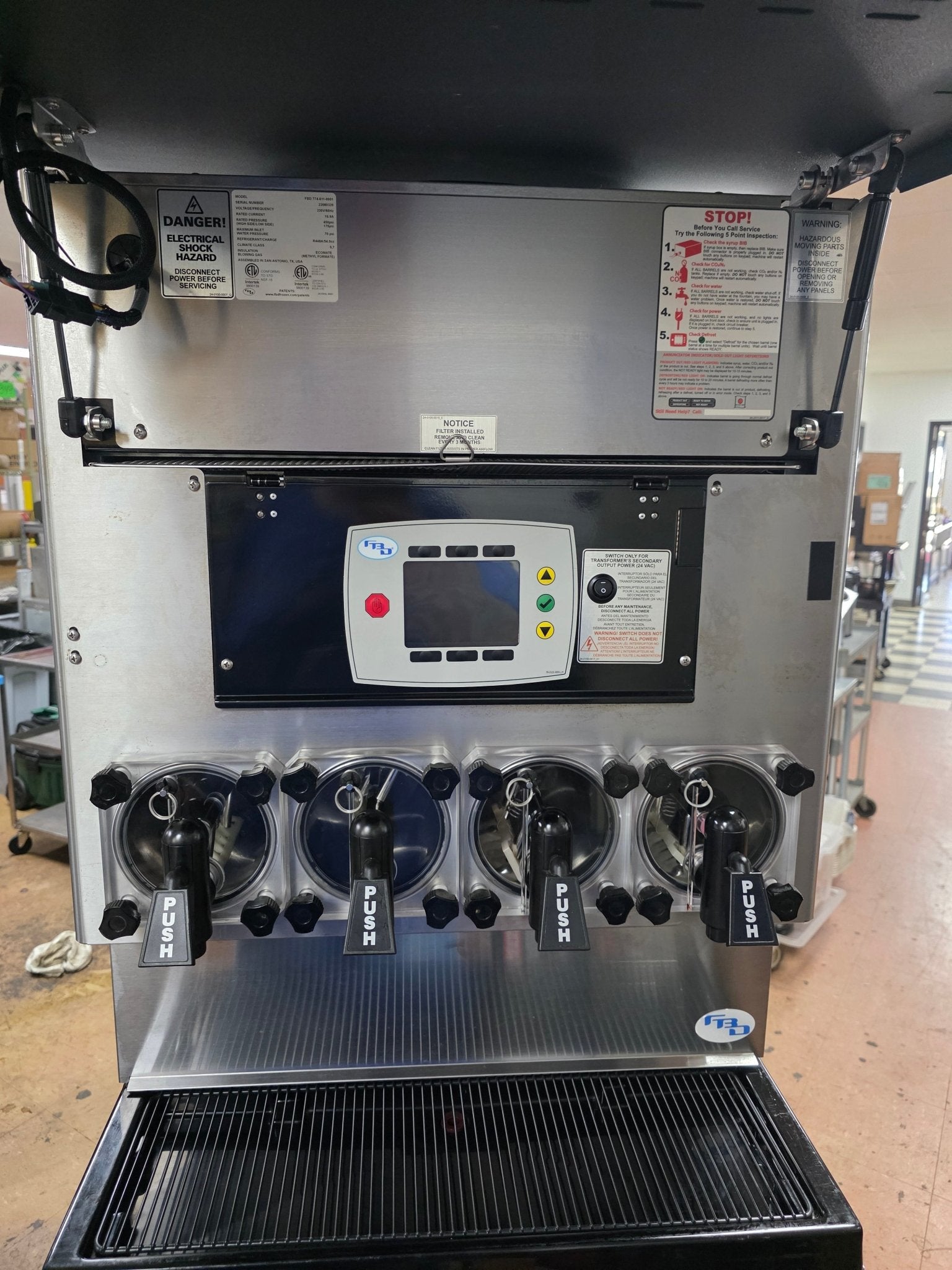 Used 26" FBD 774 Four Barrel Frozen Carbonated Beverage Dispenser 230V As Is - Falcon Restaurant Supply - 4