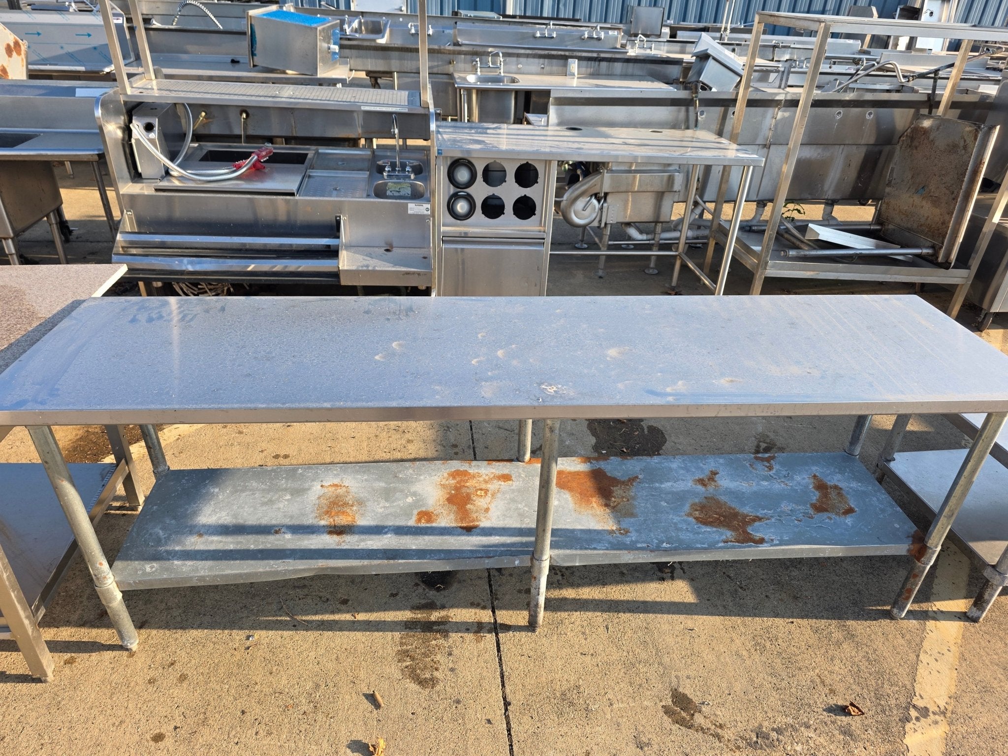 Used 97" Stainless Steel Table with shelf - SS334 - Falcon Restaurant Supply - 2
