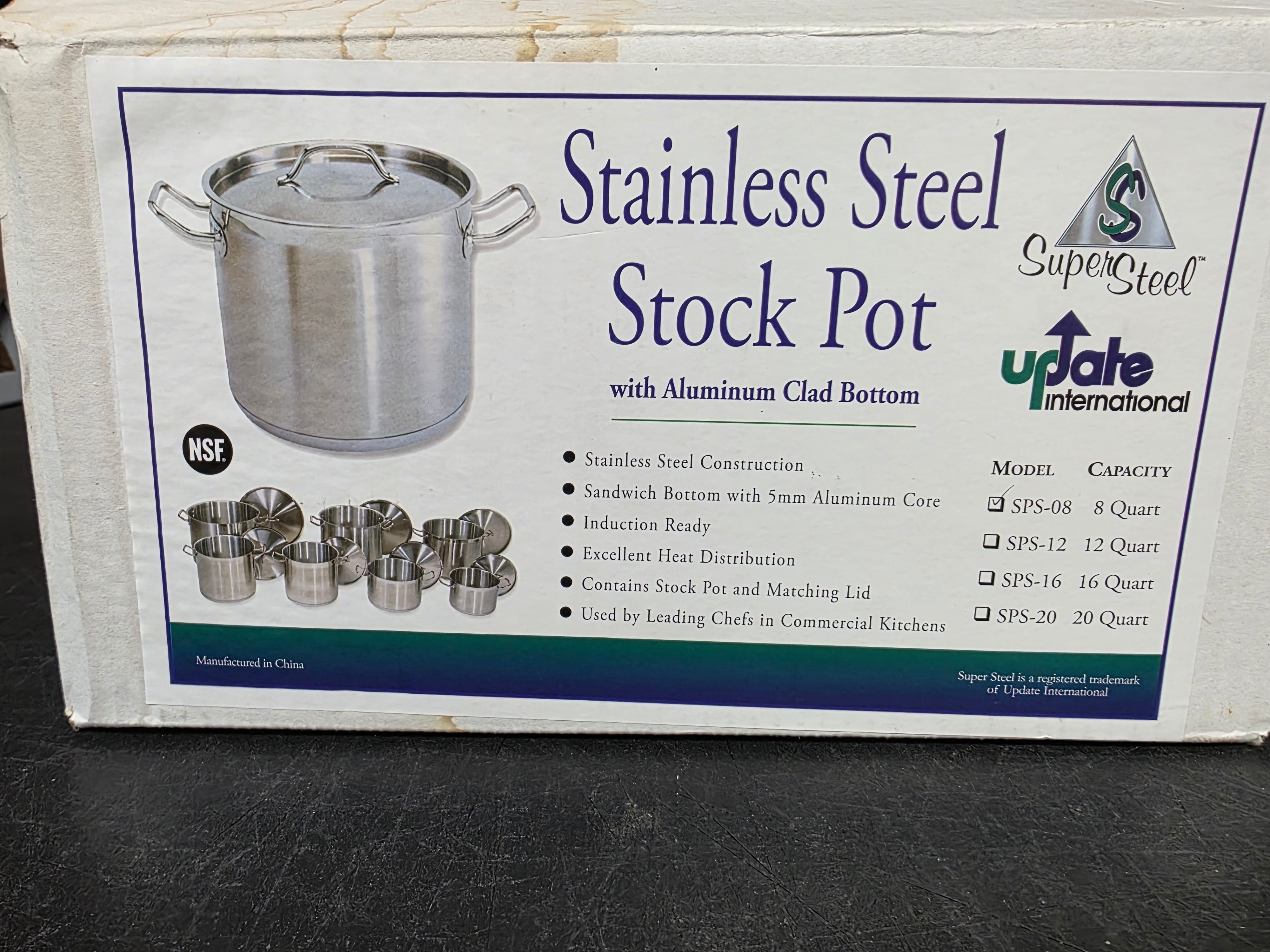 Unused Super Steel SPS-08 Stainless Steel 8 Qt Stock Pot w/Cover - TH3
