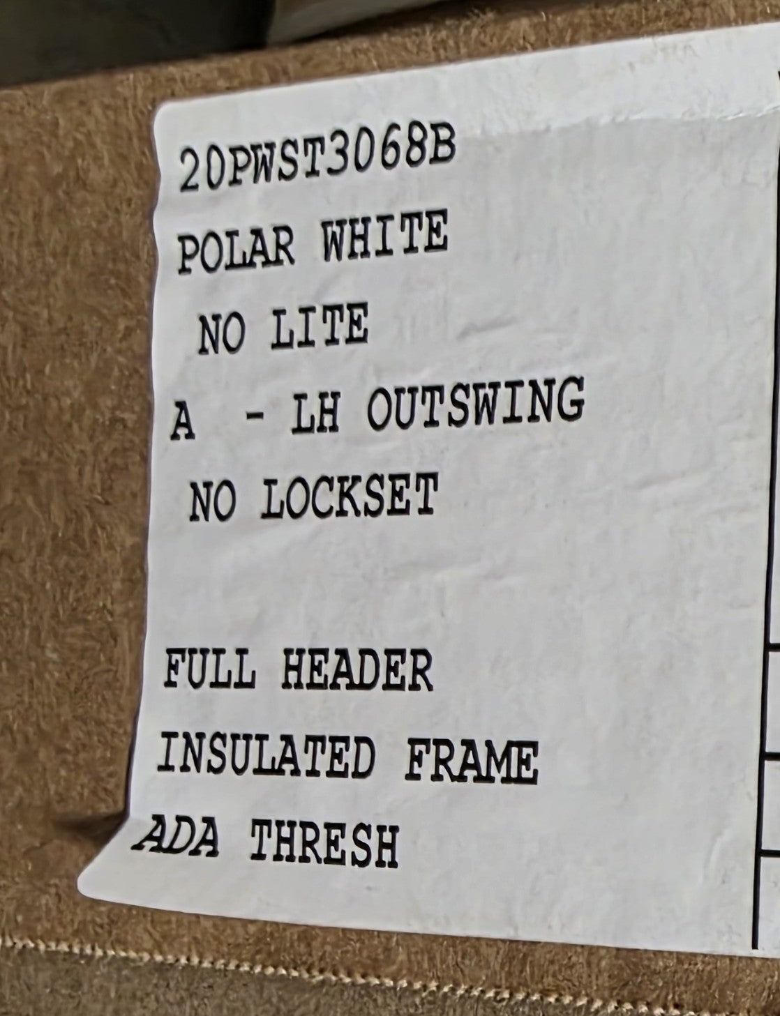 Unused 36" Plyco 20PWST3068B White Pre-Hung Insulated Entry Door - B