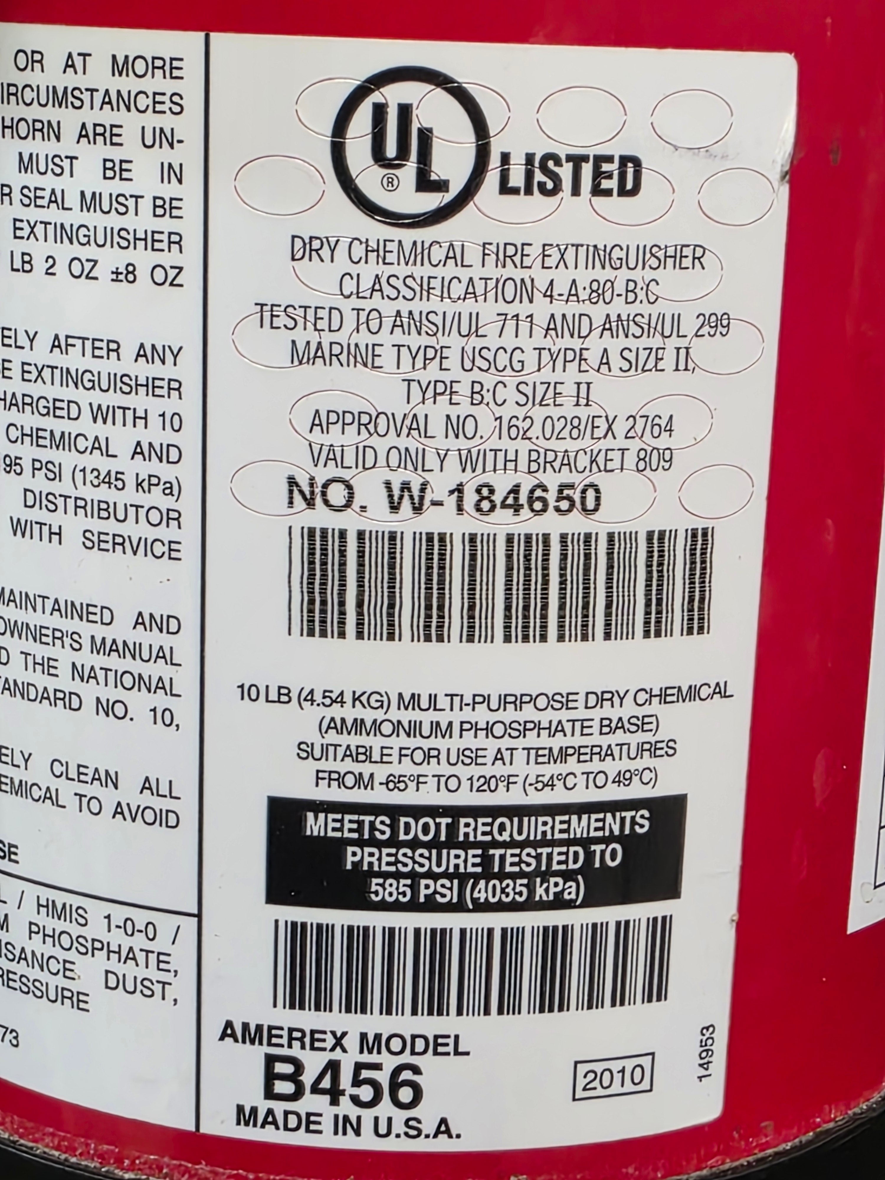 Unused Amerex B456 10 lb. Dry Chemical ABC Fire Extinguisher