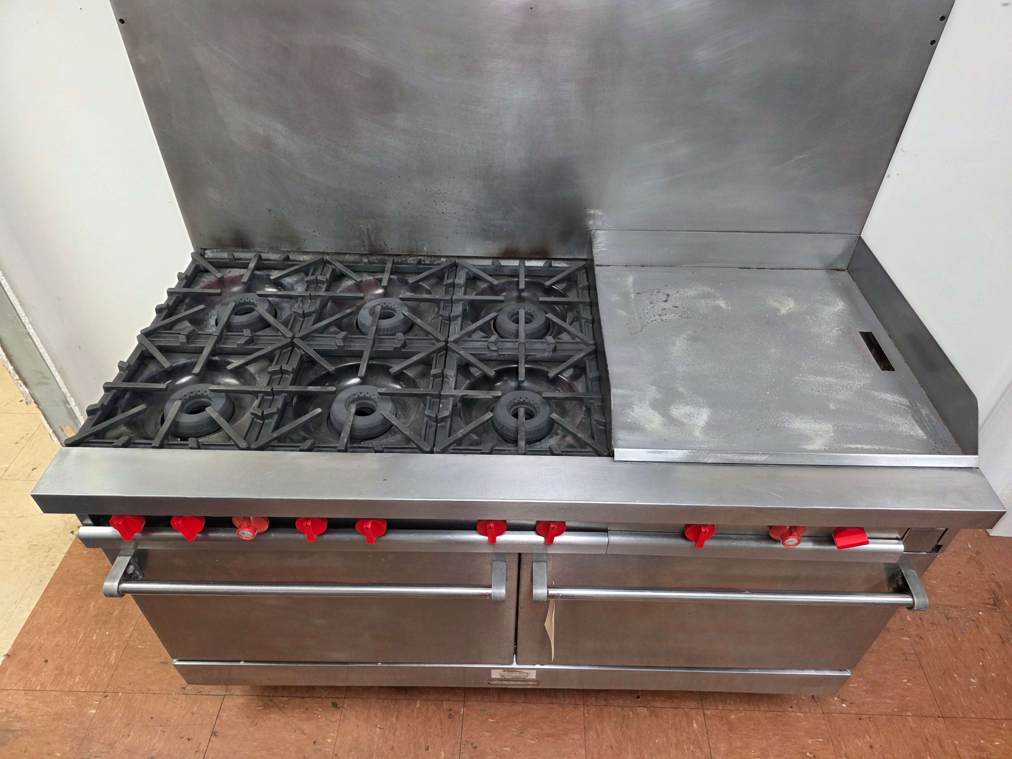 Used Vulcan 60-FTL 6 Burner NG Range with 24" Griddle and 2 Ovens