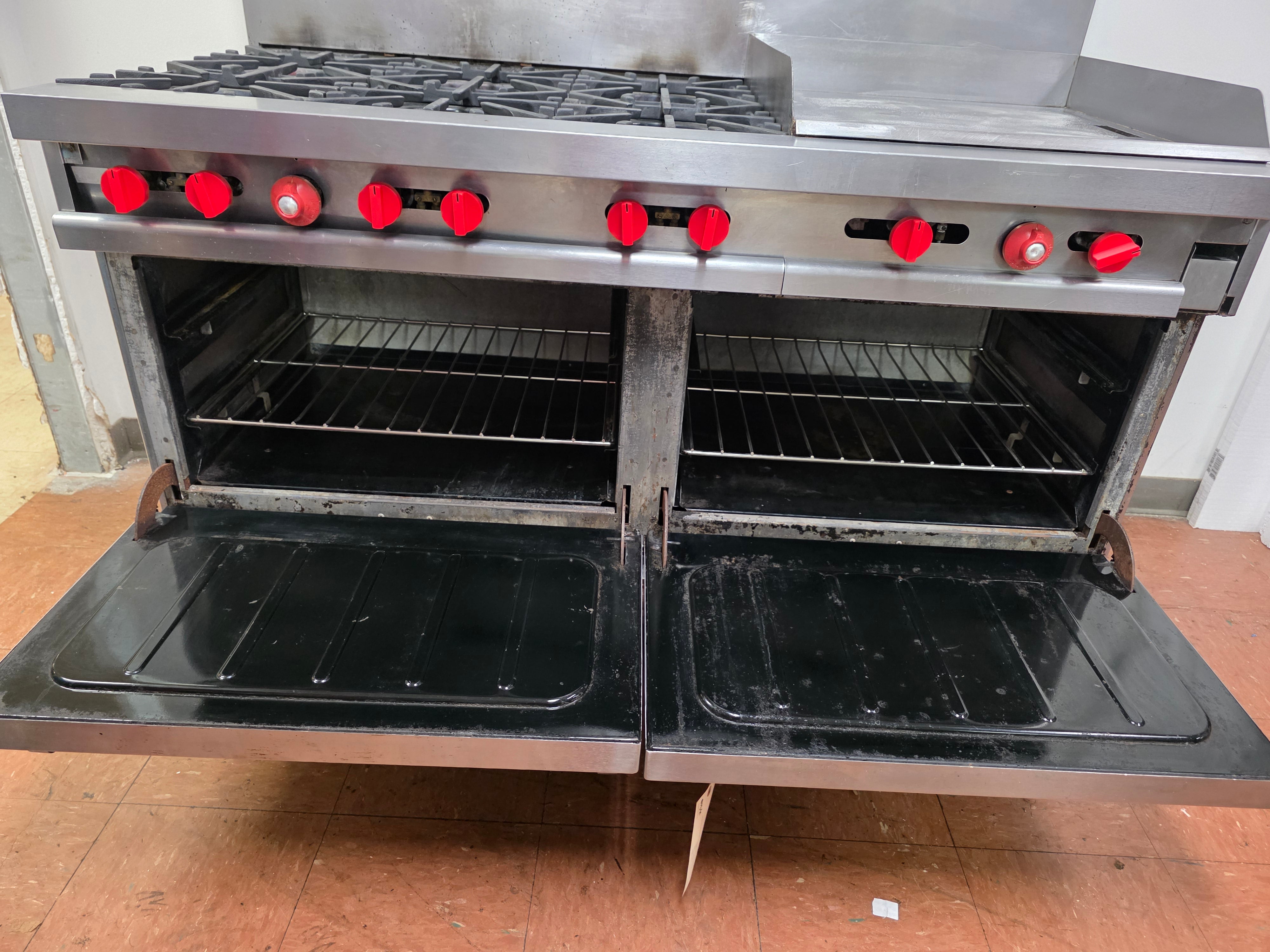 Used Vulcan 60-FTL 6 Burner NG Range with 24" Griddle and 2 Ovens