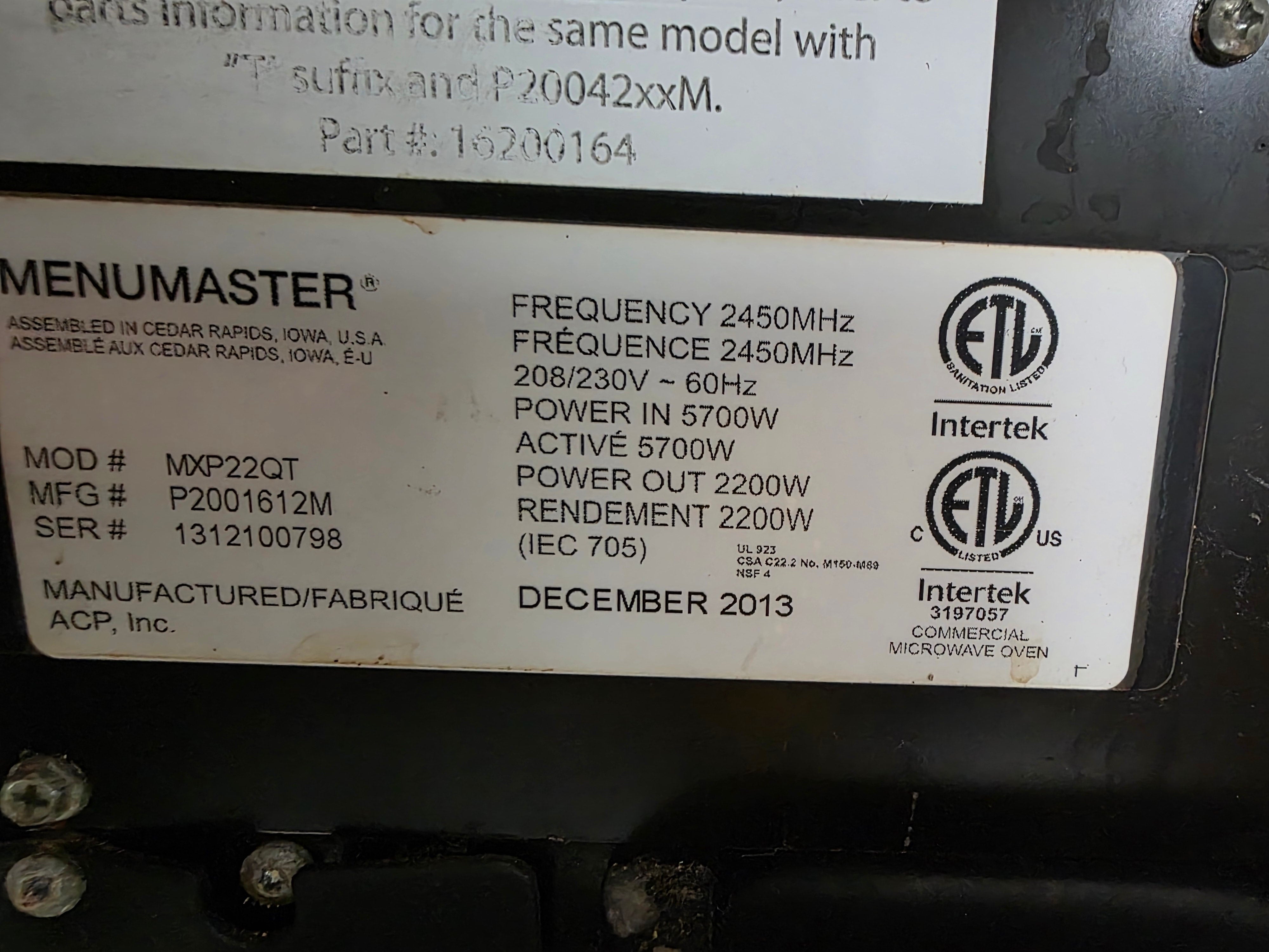 Used 2013 Amana Menumaster MXP22QT Accelerated Oven New Mags 220V