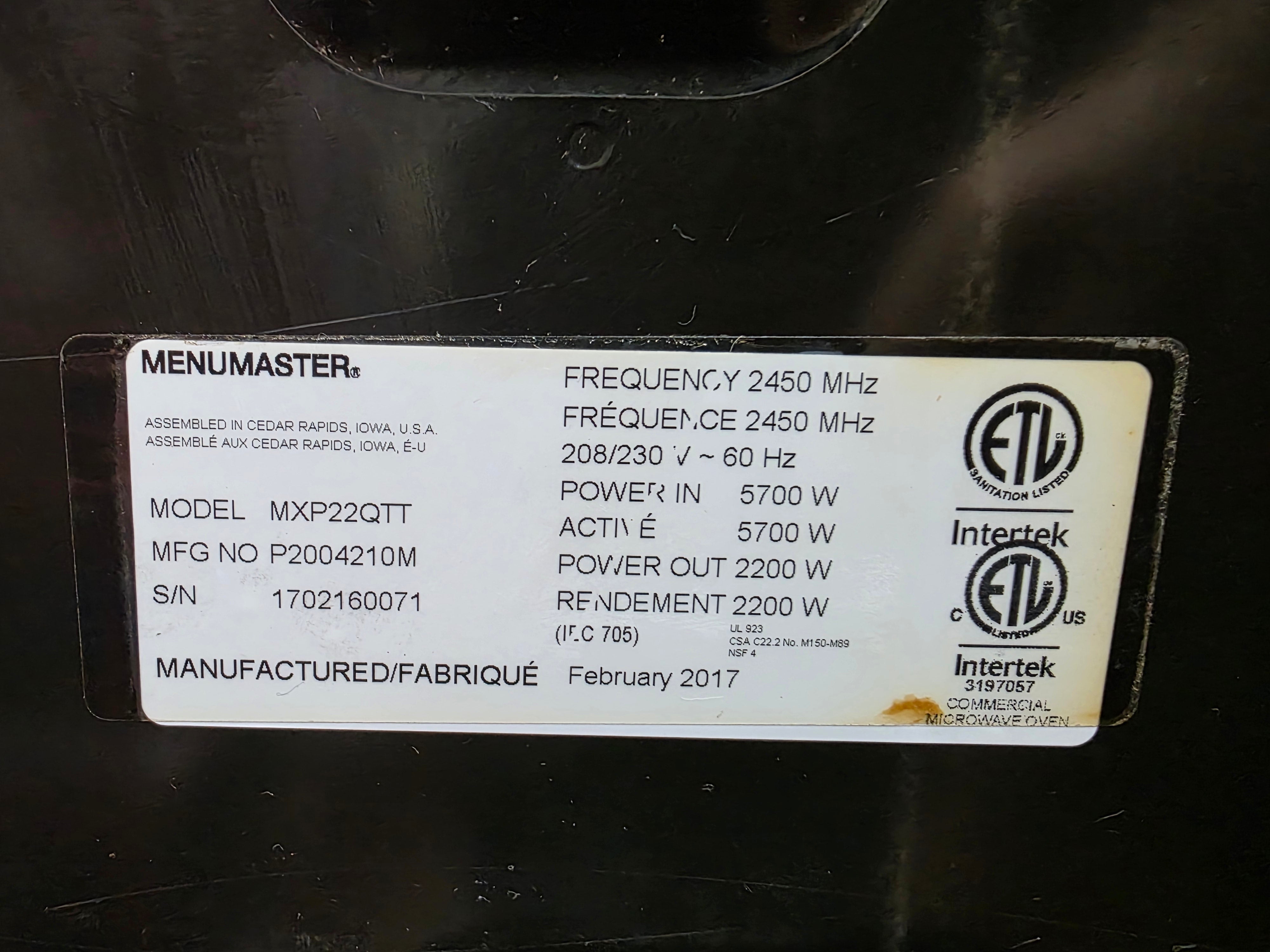 Used 2017 Amana Menumaster MPX22QTT Accelerated Oven 1049 Hours