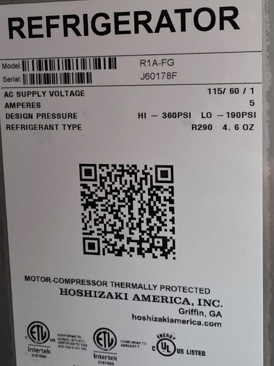 Used 27.5" Hoshizaki R1A-FG One Section Reach In Glass Door Refrigerator 115V - TH5