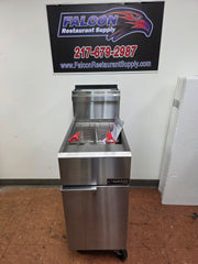 Used Dukers DCF3-LPG LP  Gas Floor Fryer 40lbs 90,000 BTU on Casters