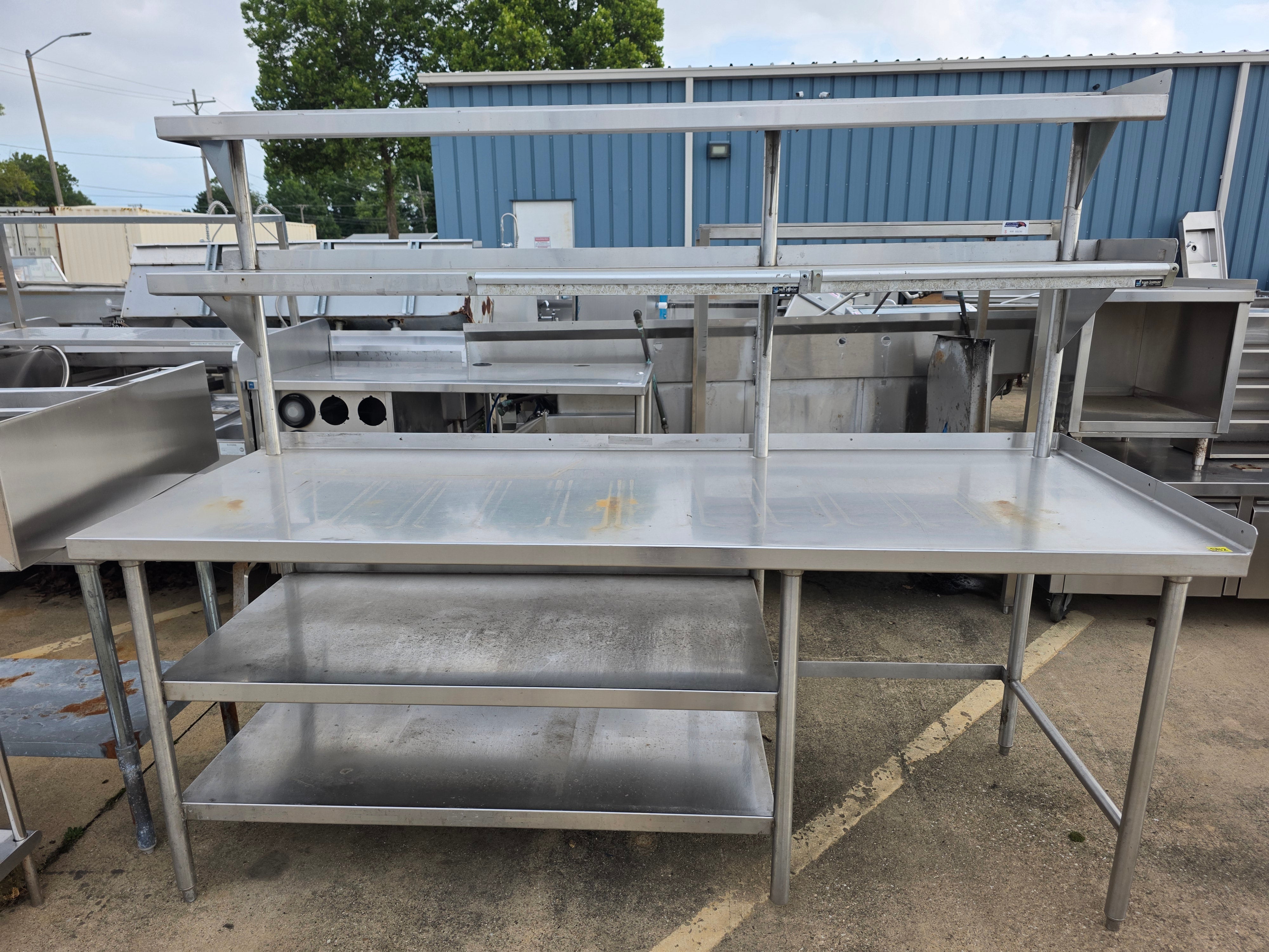 Used 90" x 33" Stainless Steel Table with Over Shelves and Ticket Rails - SB2 - SS401