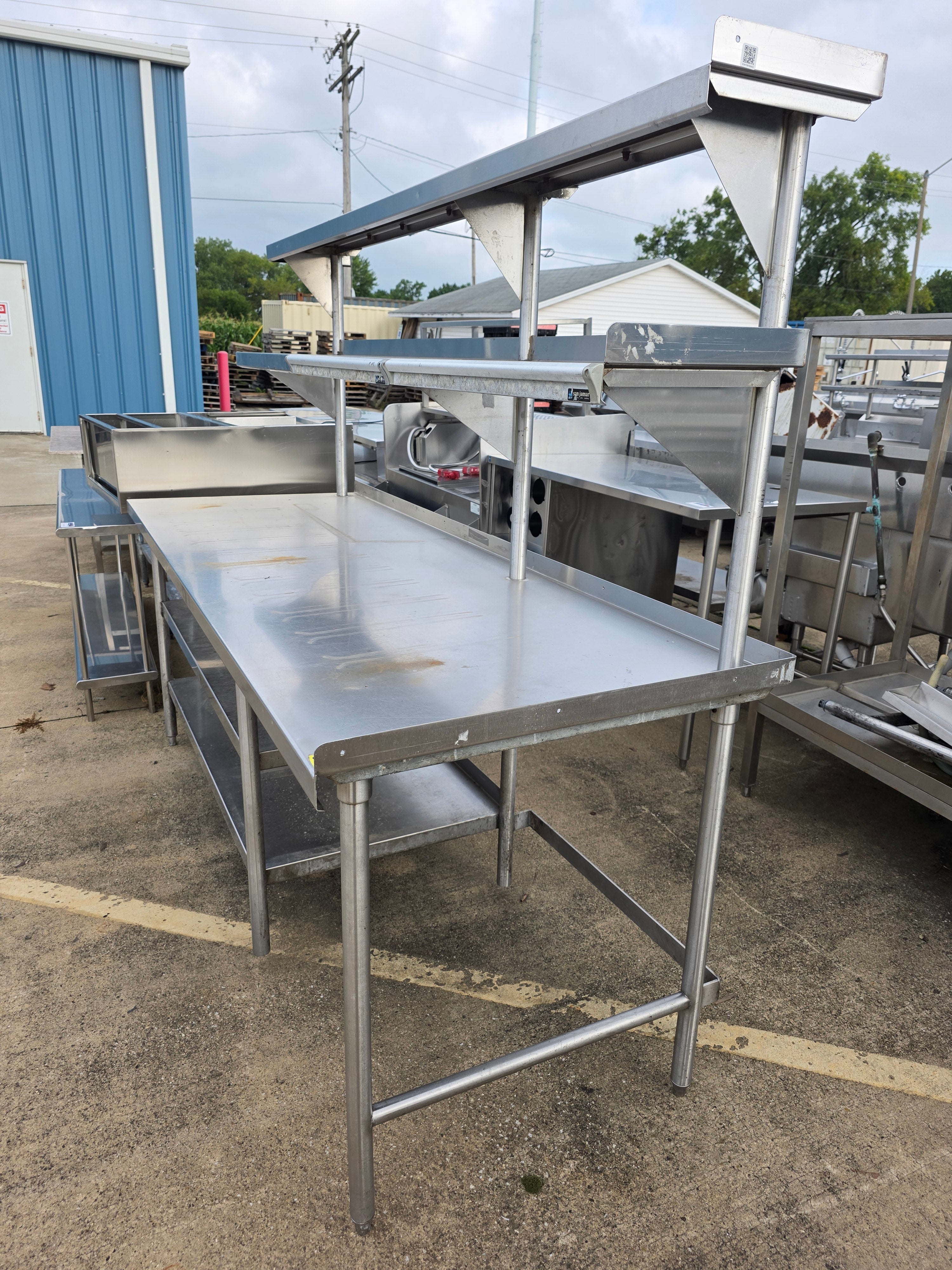 Used 90" x 33" Stainless Steel Table with Over Shelves and Ticket Rails - SB2 - SS401