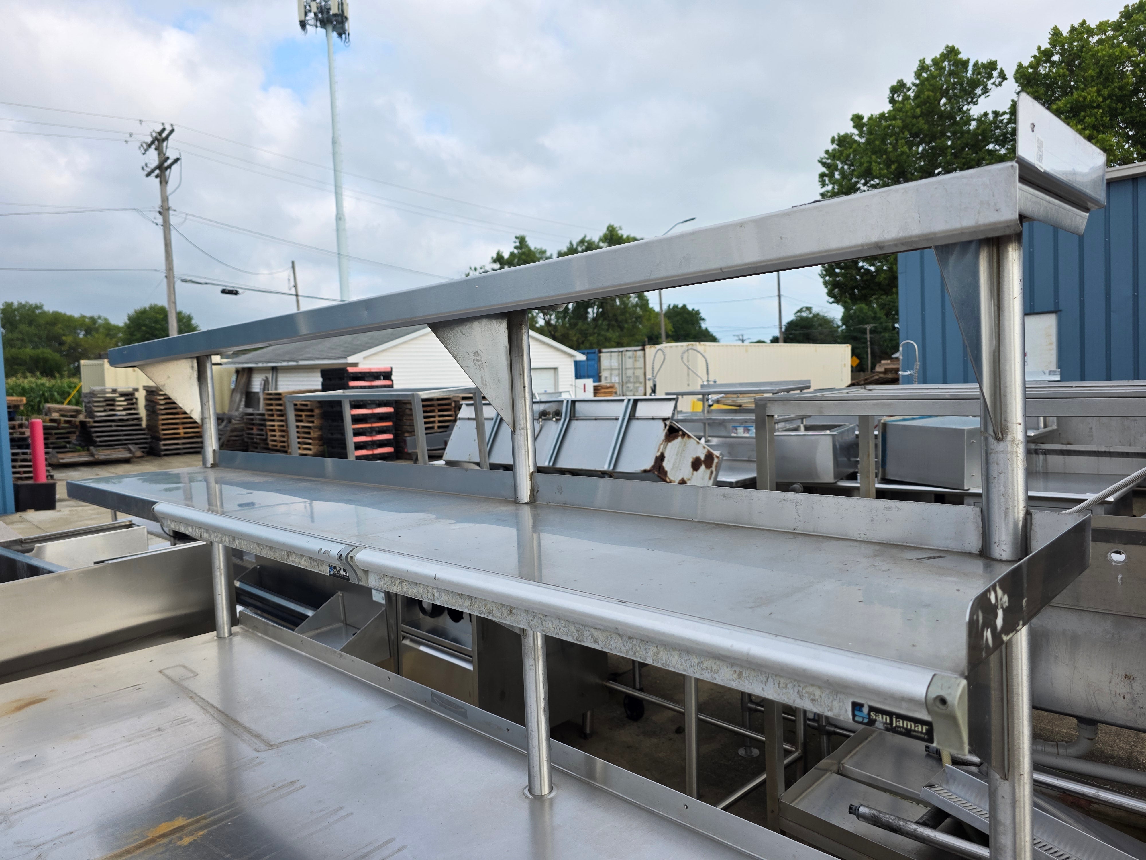 Used 90" x 33" Stainless Steel Table with Over Shelves and Ticket Rails - SB2 - SS401