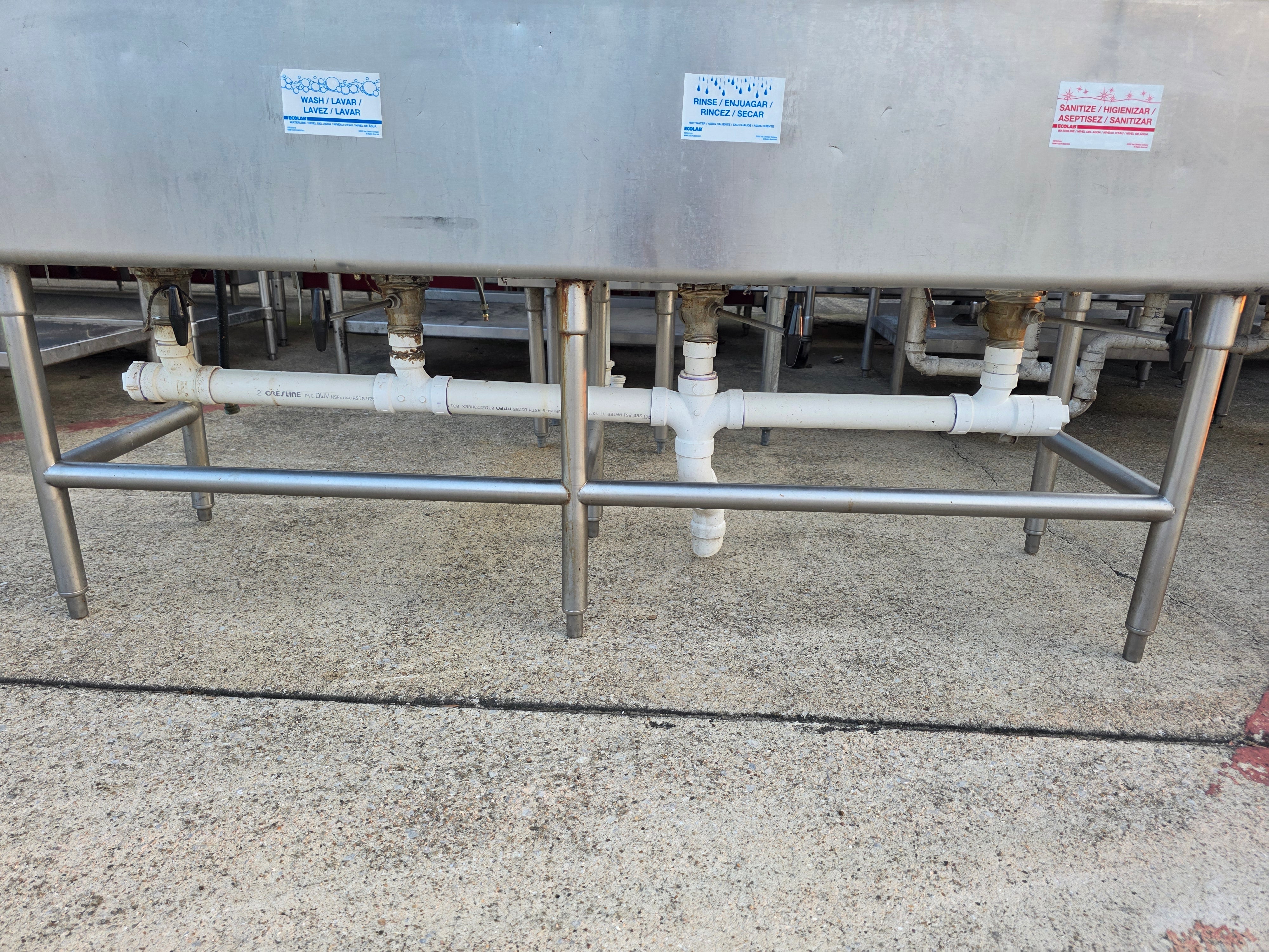 Used 108" Stainless Steel 4 Compartment Sink with Sprayers and Twist Drains - FG9 - SS403