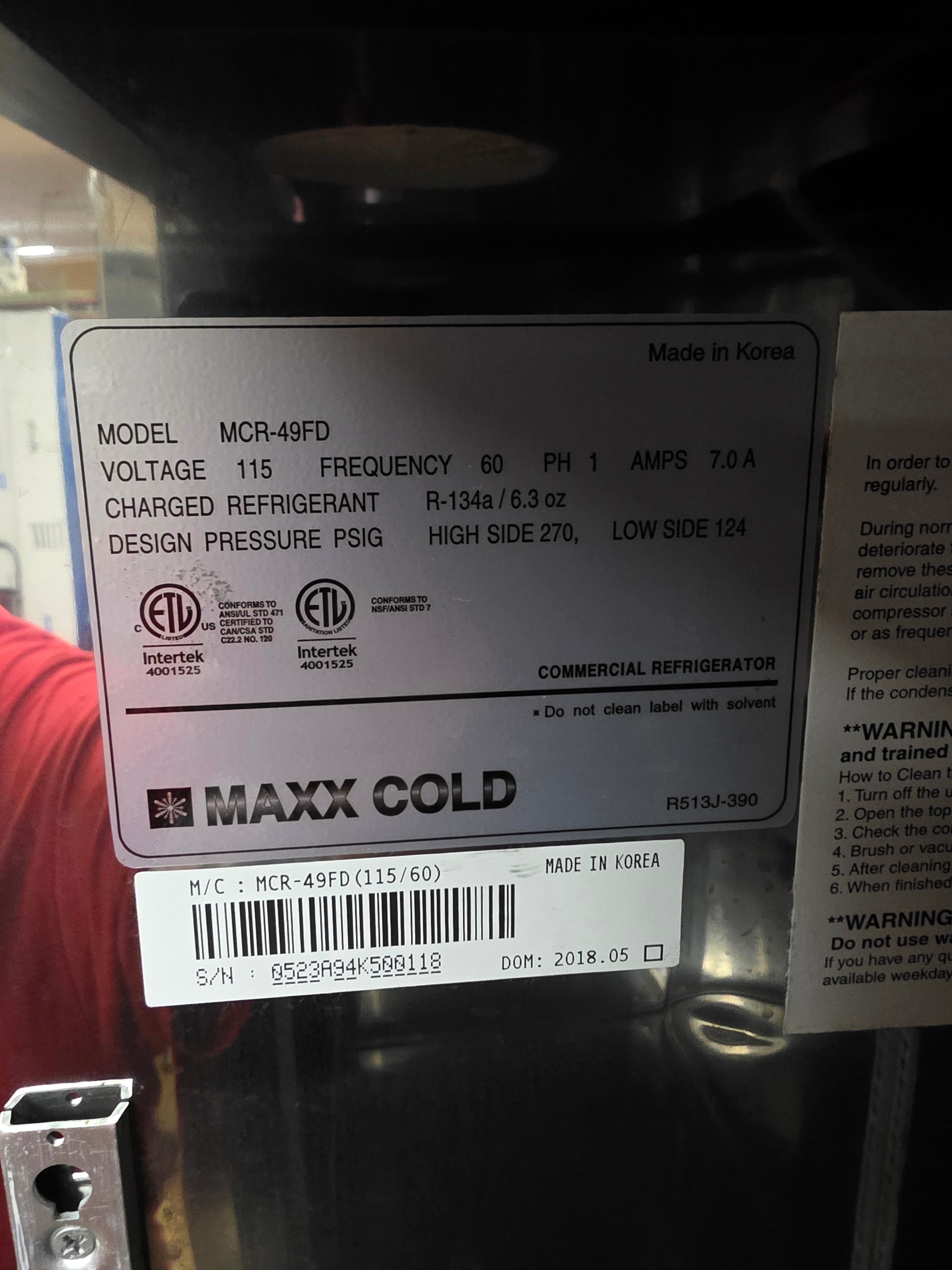 Used Maxx Cold MCR-49FD Stainless Double Door Reach-In Refrigerator 120V