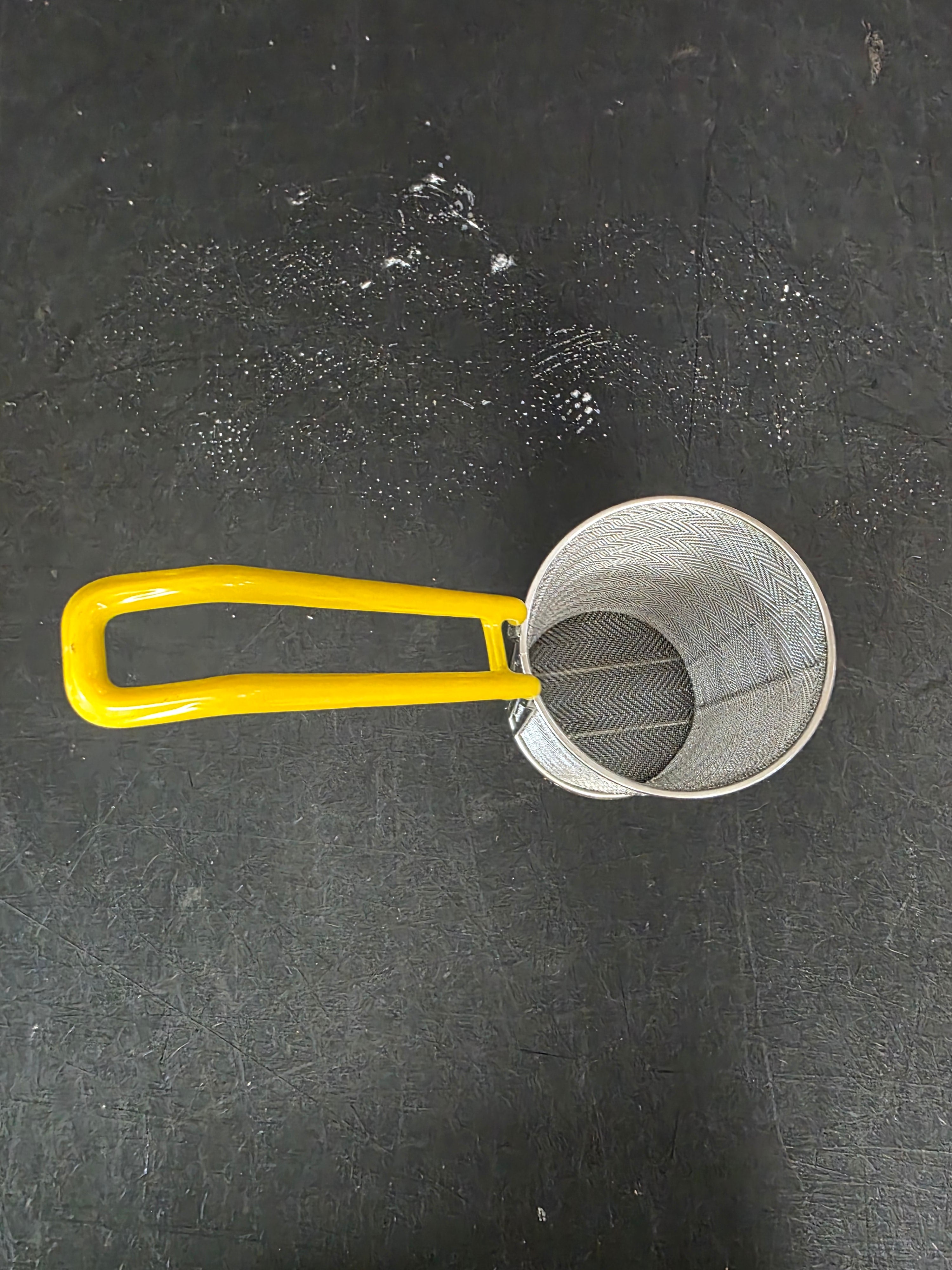 Used  Winco MPF-59, 5" x 9" Super Fine Stainless Steel Mesh Tall Pasta Basket - FG9