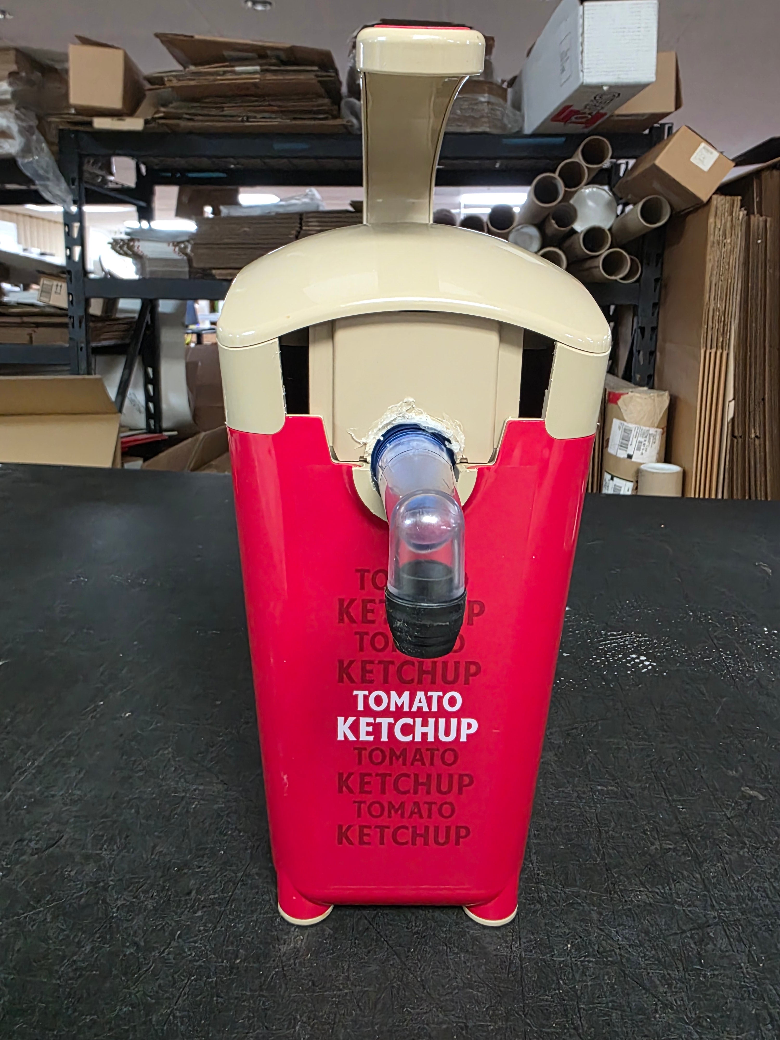 Used Heinz Keystone 1.5 Gallon Red Plastic Countertop Ketchup Pump Dispenser - FG9