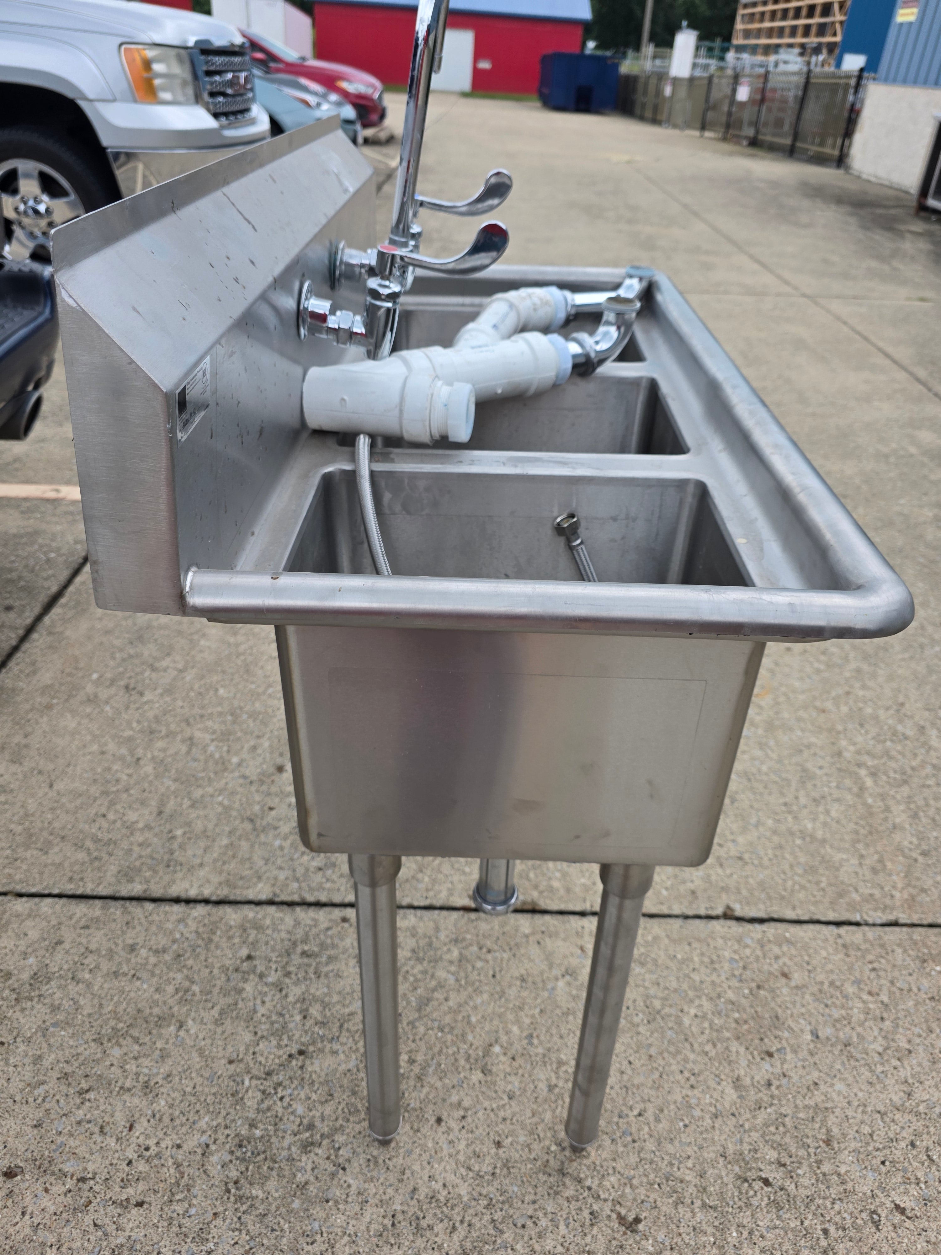 Used Elkay 39" X 19.75" 3 Compartment Stainless Steel sink with Faucet - SS412