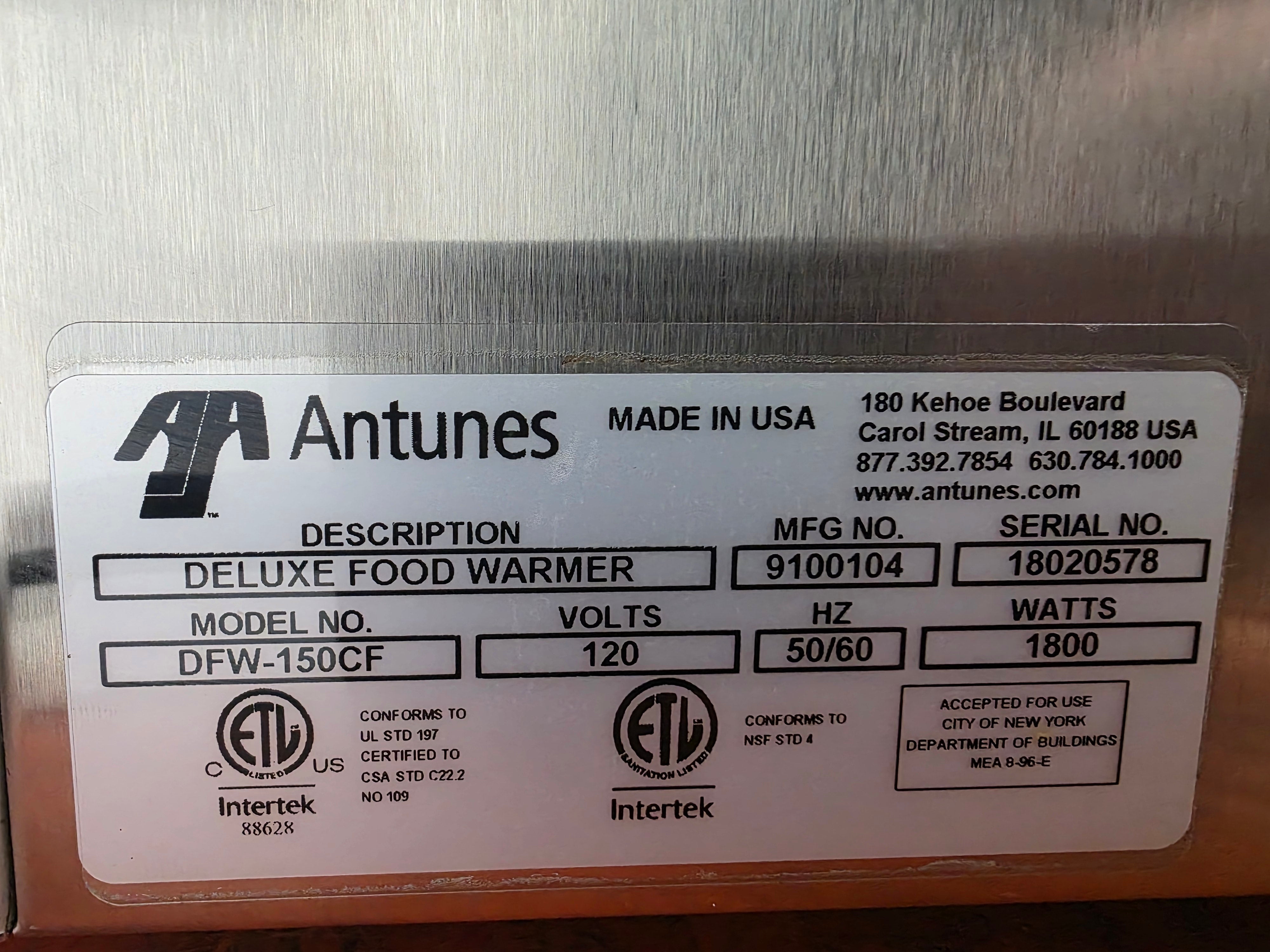 Used Antunes DFW-150CF Countertop 1 Pan Portion Steamer Warmer 120V - OW