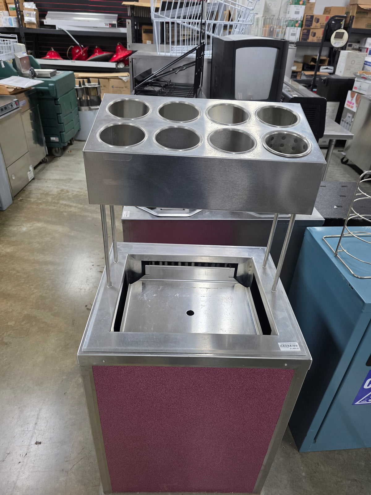 Used Delfield T-1216 Enclosed Mobile 12" x 16" Tray Dispenser Single Platform w/ Silverware Holder