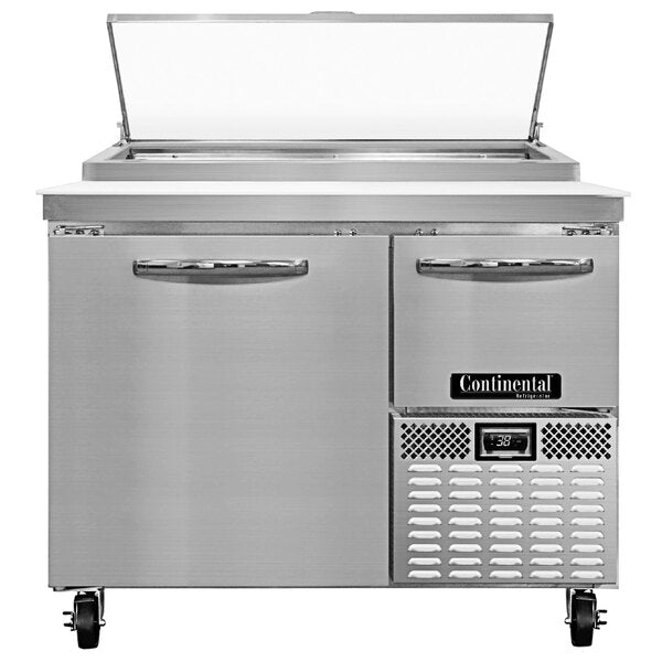 New 43" Continental PA43N Refrigerated Pizza Prep Table with One Full Door and One Half Door 120V