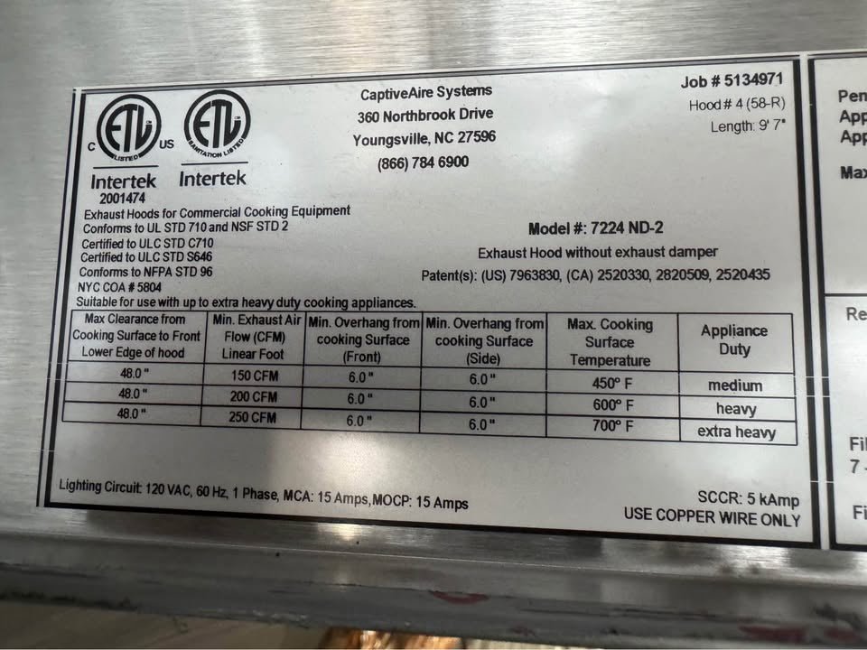 New CaptiveAire Stainless Pizza Hood and Main Line Exhaust Hood System - Falcon Restaurant Supply - 4