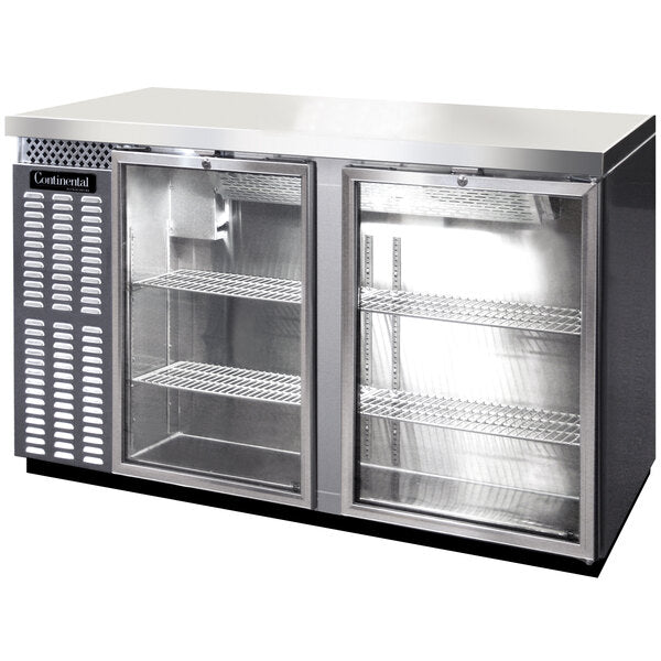 New 59" Continental BB59NSSGD Stainless Steel Glass Door Undercounter Back Bar Refrigerator 120V