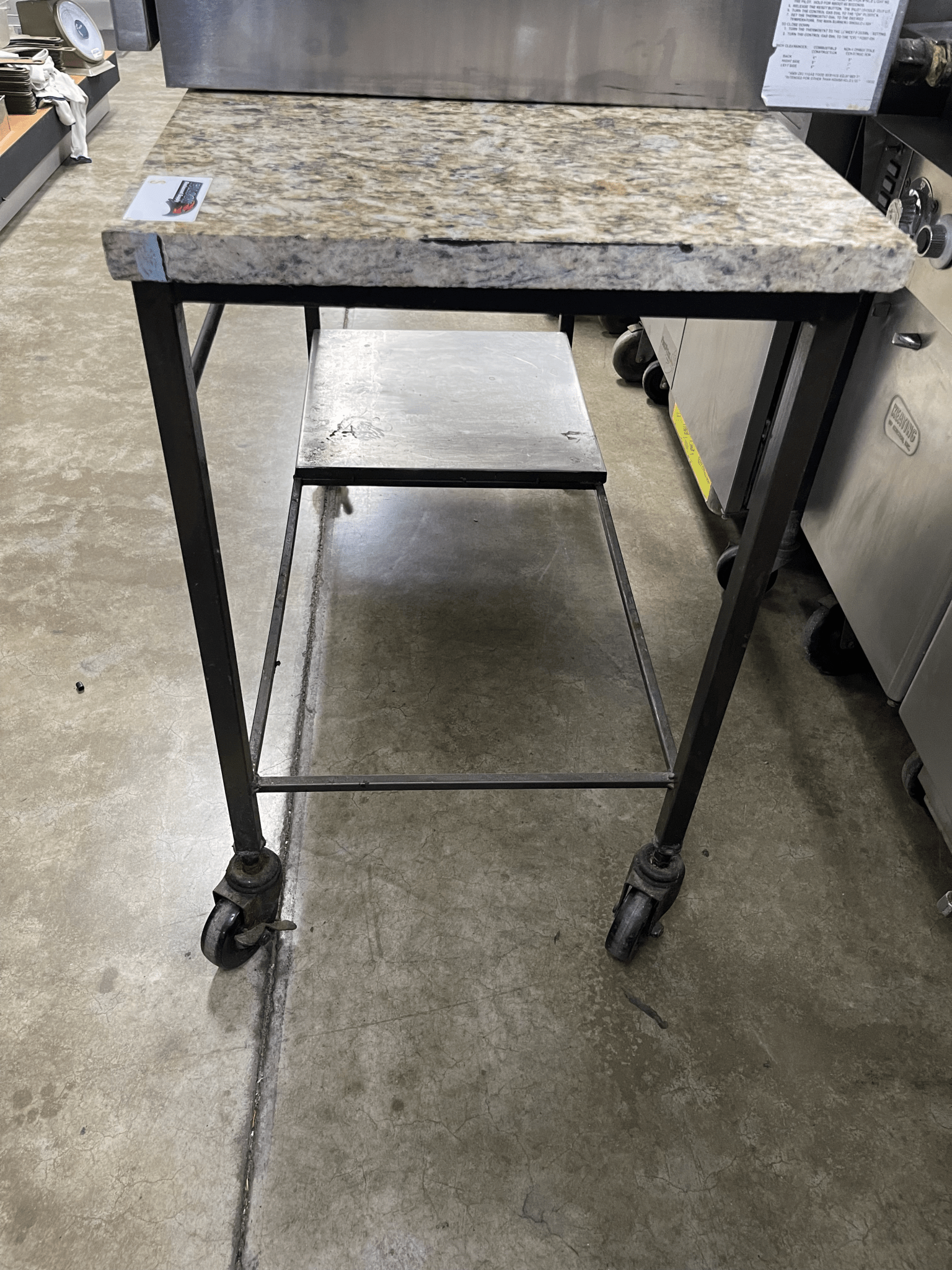 Used 1" Thick Marble Top Table with Caster Wheels - Falcon Restaurant Supply - 1