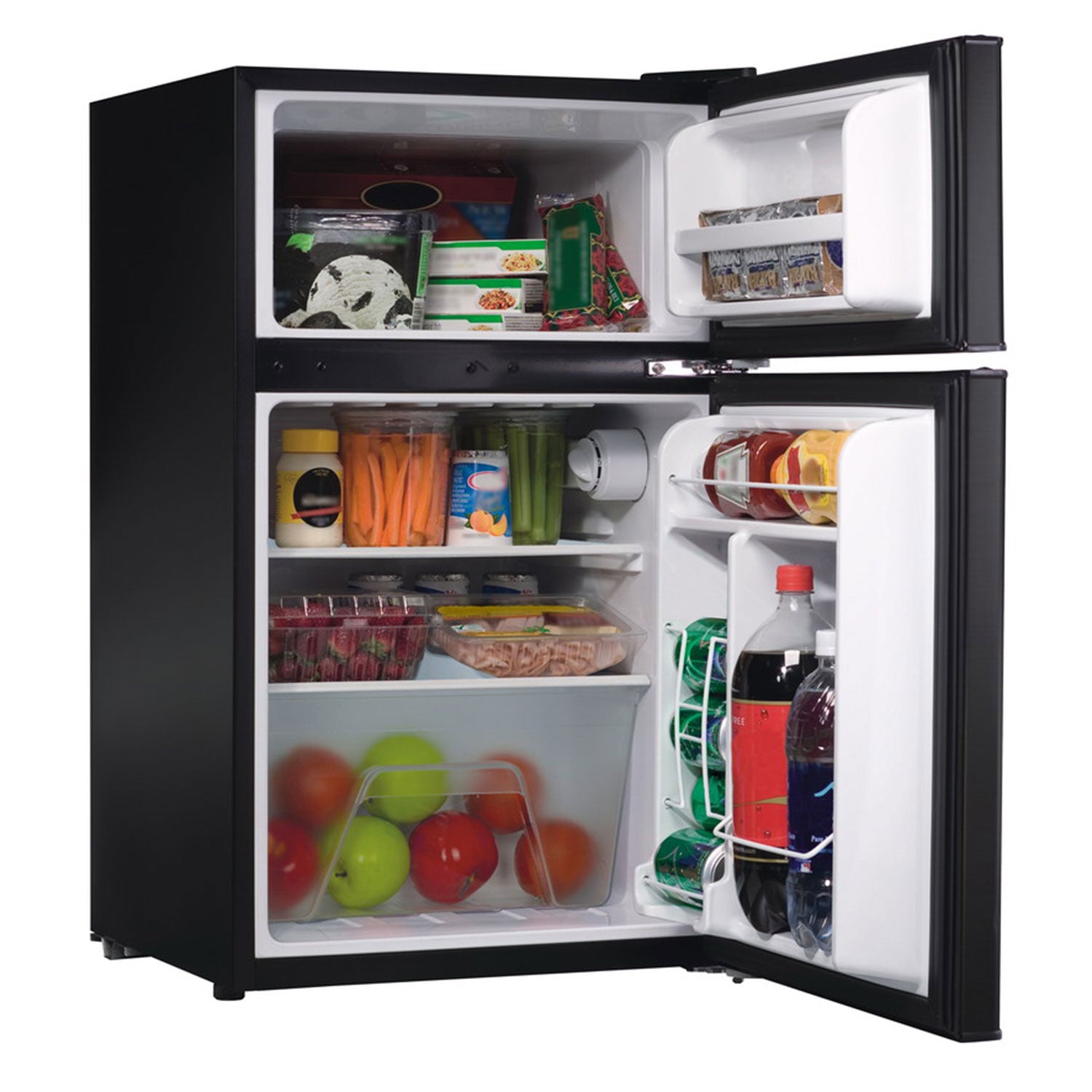 Used Proctor|Silex PSR31TBKE Compact Refrigerator w/ Reversible Double Door Top Mounted Freezer, 3.1 Cubic Feet, Black 120V