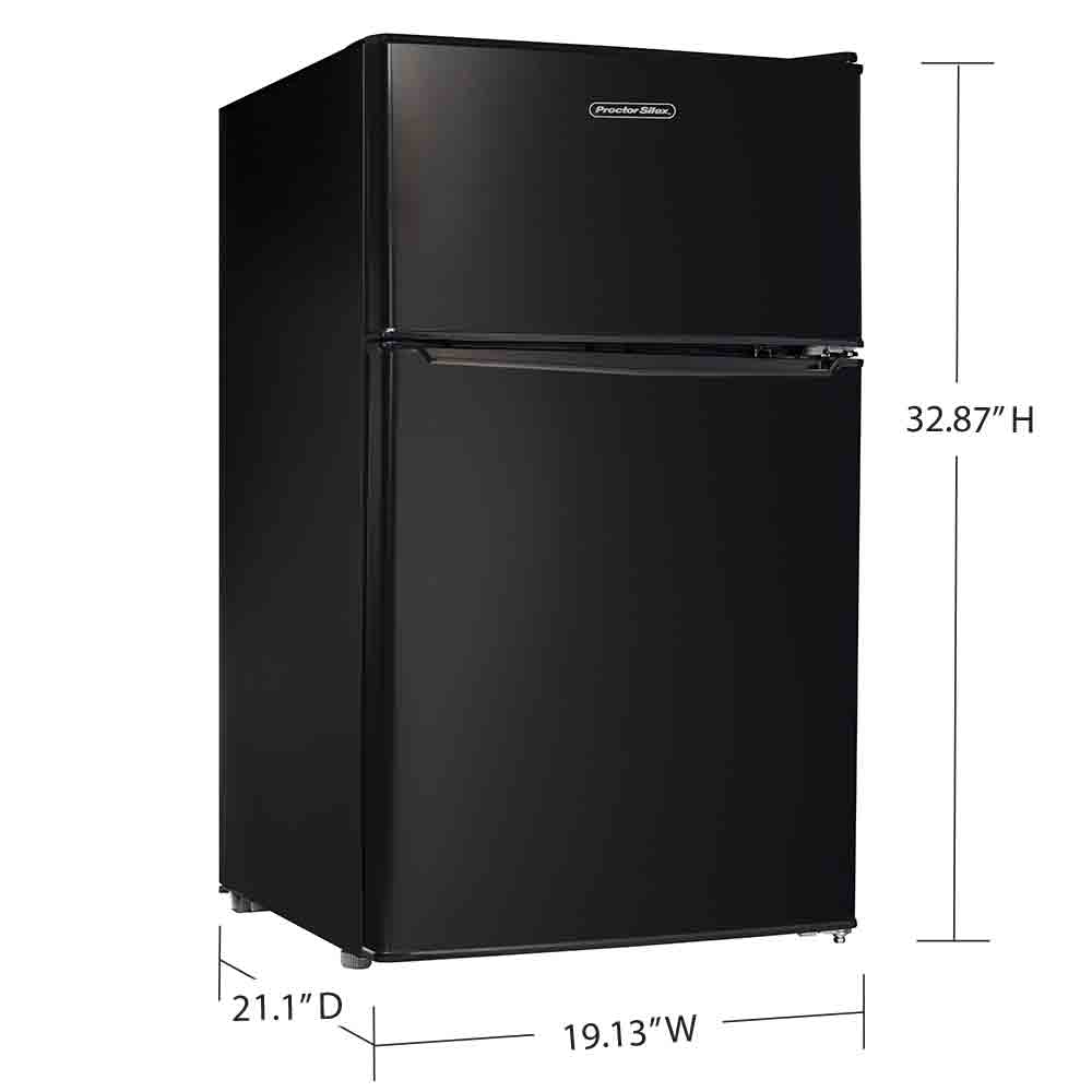 Used Proctor|Silex PSR31TBKE Compact Refrigerator w/ Reversible Double Door Top Mounted Freezer, 3.1 Cubic Feet, Black 120V
