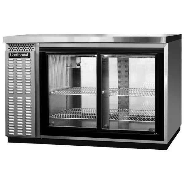 New Continental  50" Stainless Pass-Through Glass Door Back Bar Refrigerator 120V