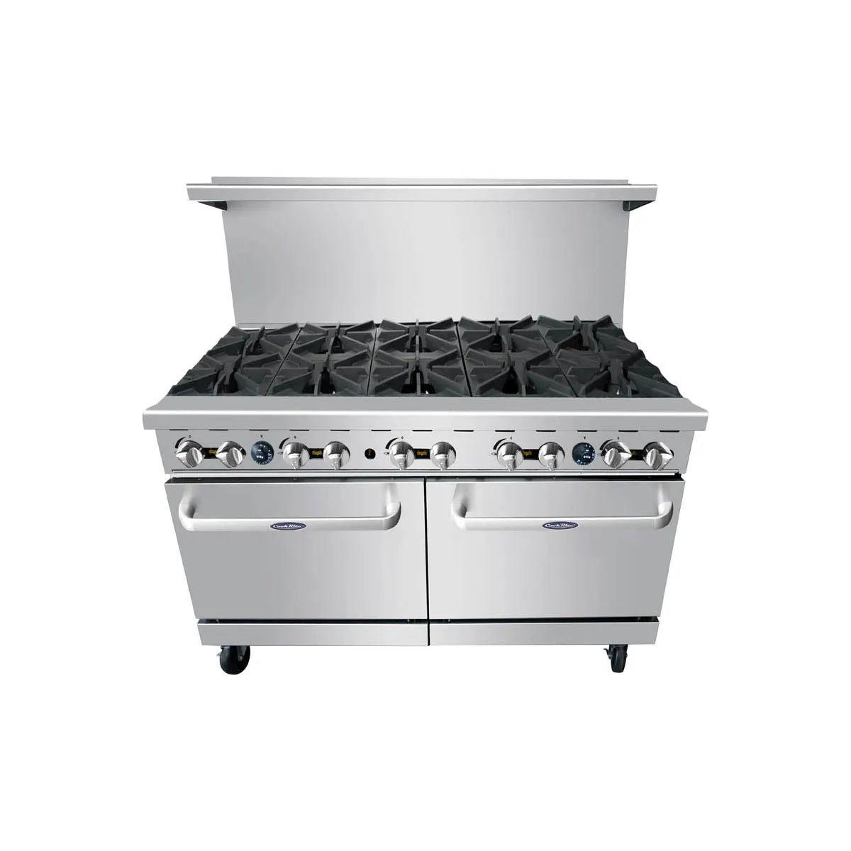 New Atosa AGR-10B 60" Gas Range. (10) 32,000 BTU Open Burners with (2) 26" 1/2 Wide Ovens, 4 Oven Racks (Castors Included)