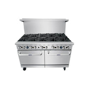 New Atosa AGR-10B 60" Gas Range. (10) 32,000 BTU Open Burners with (2) 26" 1/2 Wide Ovens, 4 Oven Racks (Castors Included)