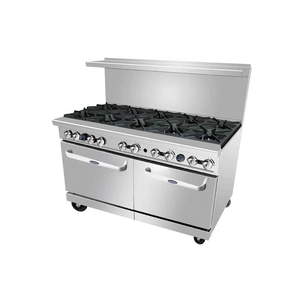 New Atosa AGR-10B 60" Gas Range. (10) 32,000 BTU Open Burners with (2) 26" 1/2 Wide Ovens, 4 Oven Racks (Castors Included)
