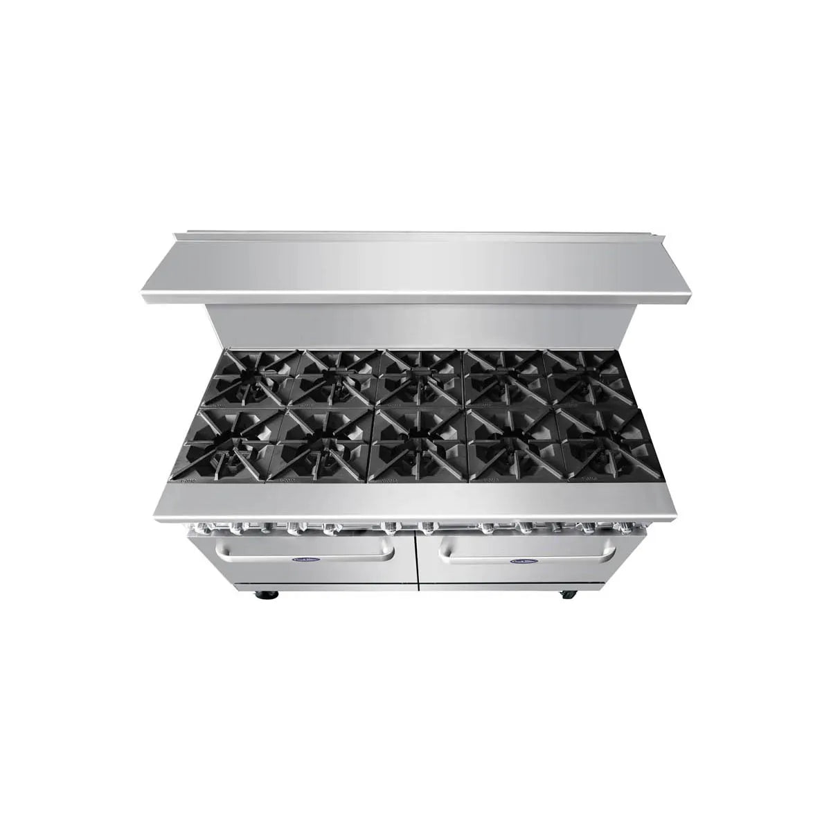 New Atosa AGR-10B 60" Gas Range. (10) 32,000 BTU Open Burners with (2) 26" 1/2 Wide Ovens, 4 Oven Racks (Castors Included)
