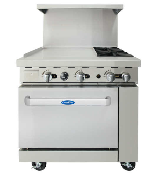 New Atosa AGR-2B24GL 36" Gas Range (2)  32,000 BTU Burners and 24" Griddle on the LEFT with (1) 26" 1/2 Wide Oven