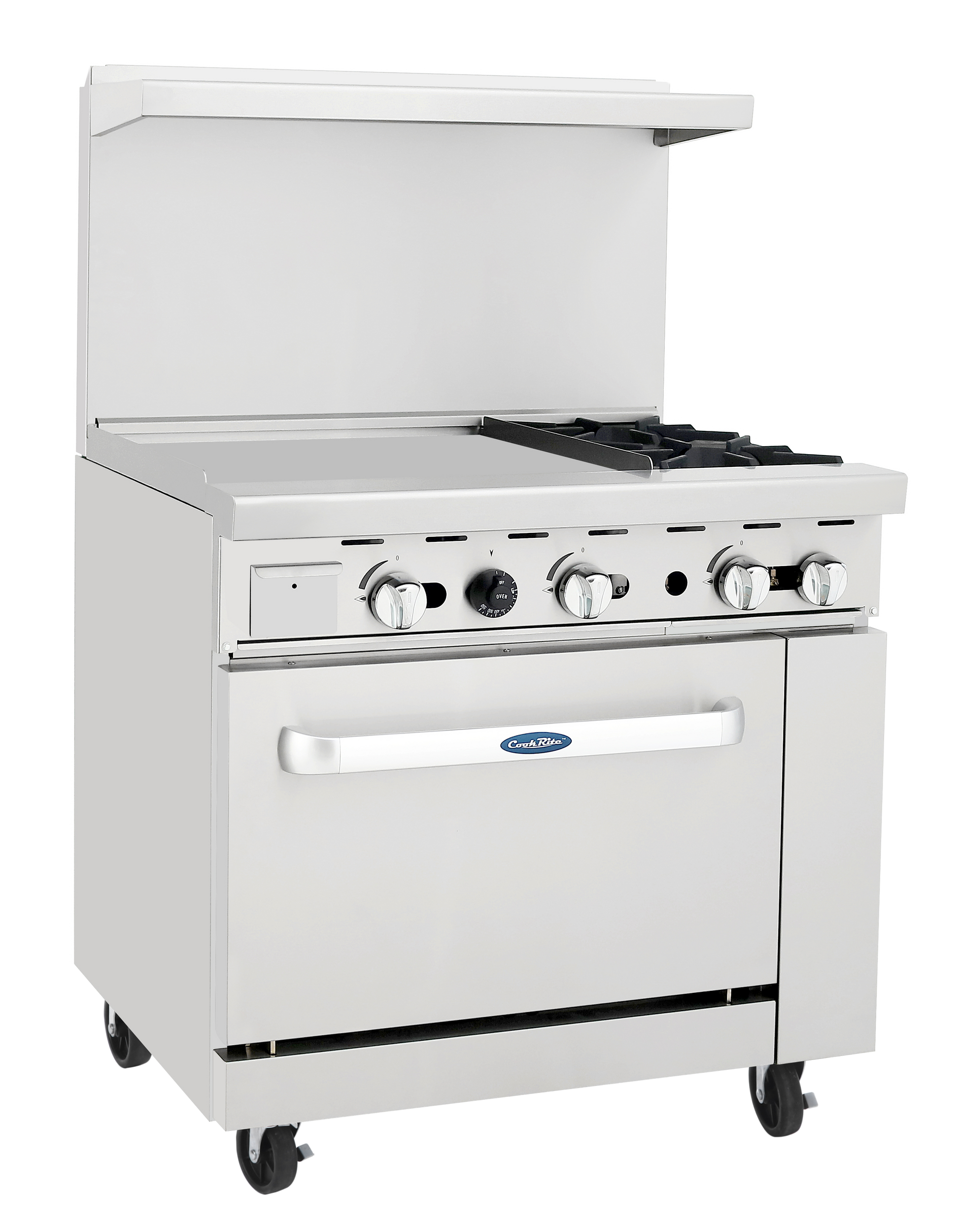 New Atosa AGR-2B24GL 36" Gas Range (2)  32,000 BTU Burners and 24" Griddle on the LEFT with (1) 26" 1/2 Wide Oven