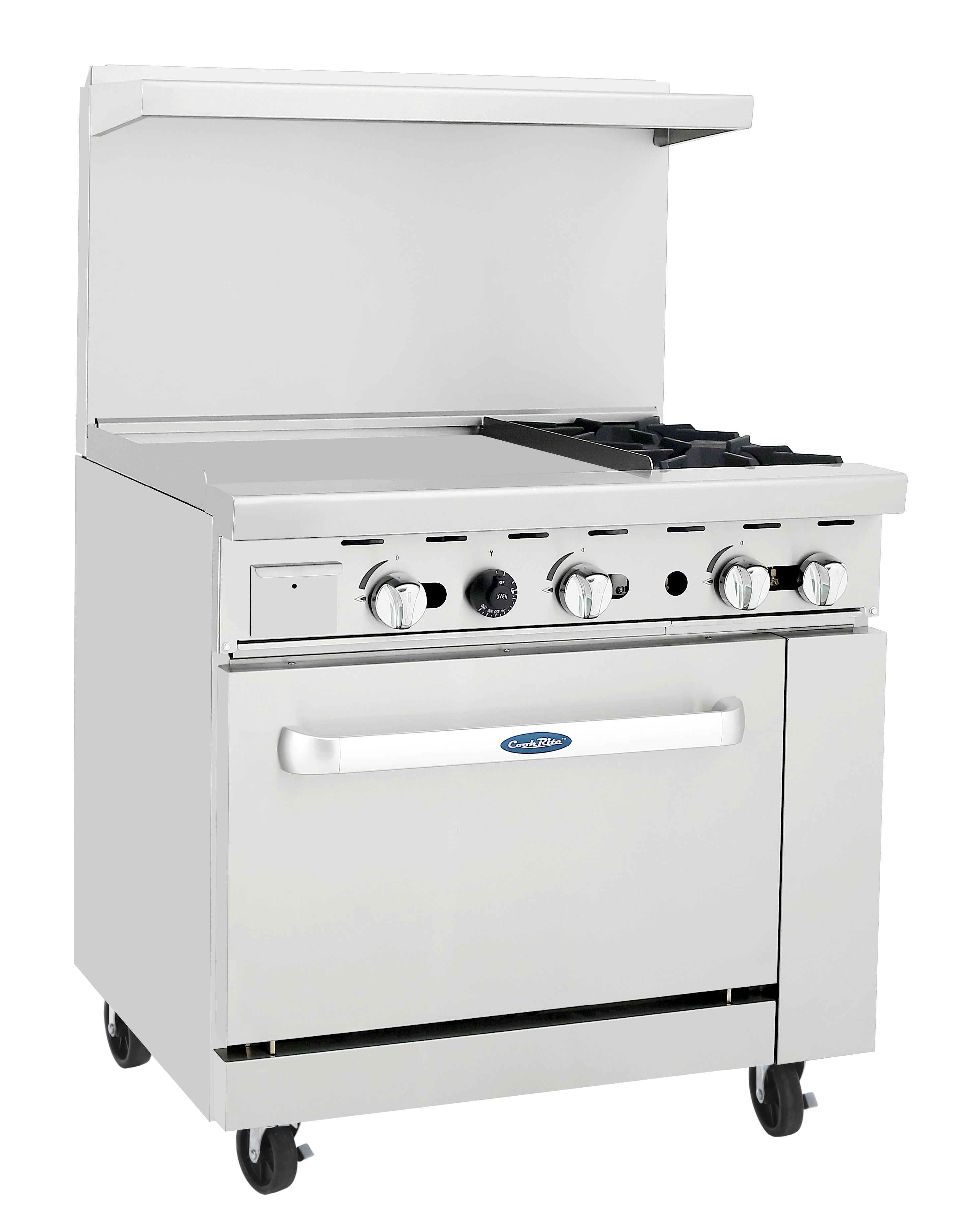 New Atosa AGR-2B24GL 36" Gas Range (2)  32,000 BTU Burners and 24" Griddle on the LEFT with (1) 26" 1/2 Wide Oven