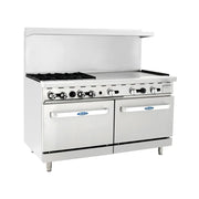 New Atosa AGR - 4B36GR 60" Gas Range (4) 32,000 BTU Burners and 36" Griddle on the RIGHT with (2) 26'' 1/2 Wide Ovens, 4 Oven Racks (Castors Included) - Falcon Restaurant Supply - 1