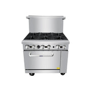 New Atosa AGR-6B 36" Gas Range. (6) 32,000 BTU Open Burners with (1) 26" 1/2 Wide Oven, 2 Oven Racks (Castors Included)