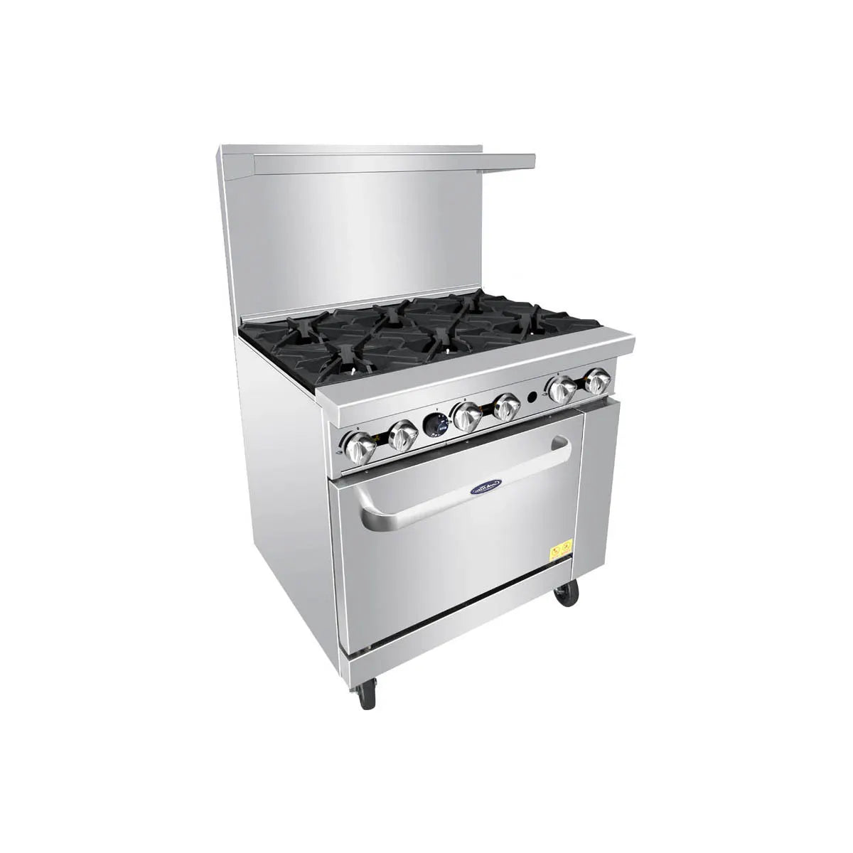 New Atosa AGR-6B 36" Gas Range. (6) 32,000 BTU Open Burners with (1) 26" 1/2 Wide Oven, 2 Oven Racks (Castors Included)