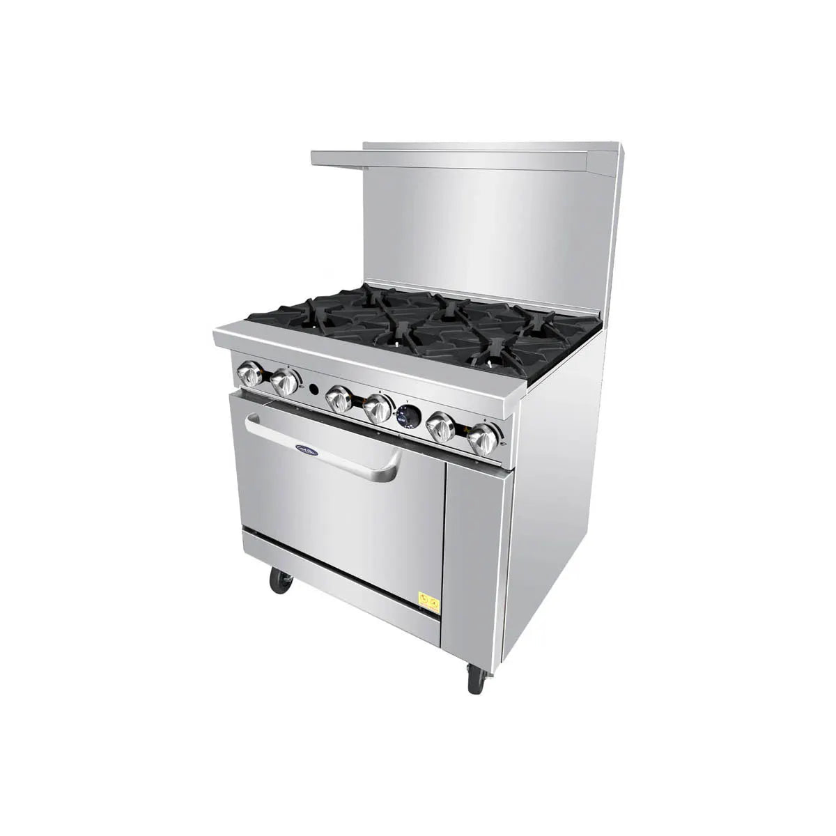 New Atosa AGR-6B 36" Gas Range. (6) 32,000 BTU Open Burners with (1) 26" 1/2 Wide Oven, 2 Oven Racks (Castors Included)