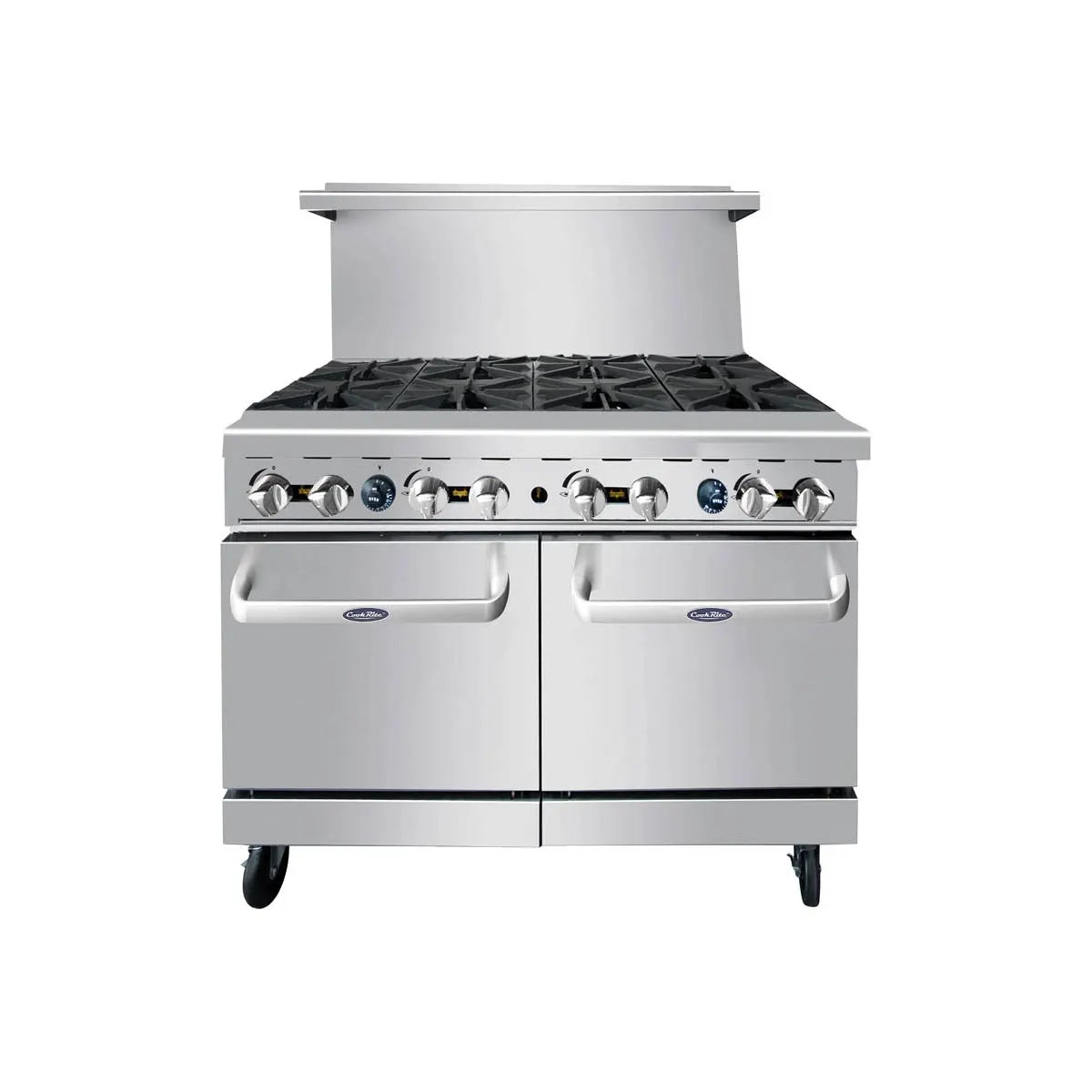 New Atosa AGR-8B 48" Gas Range. (8) 32,000 BTU Open Burners with (2) 20" Wide Oven, 4 Oven Racks (Castors Included)